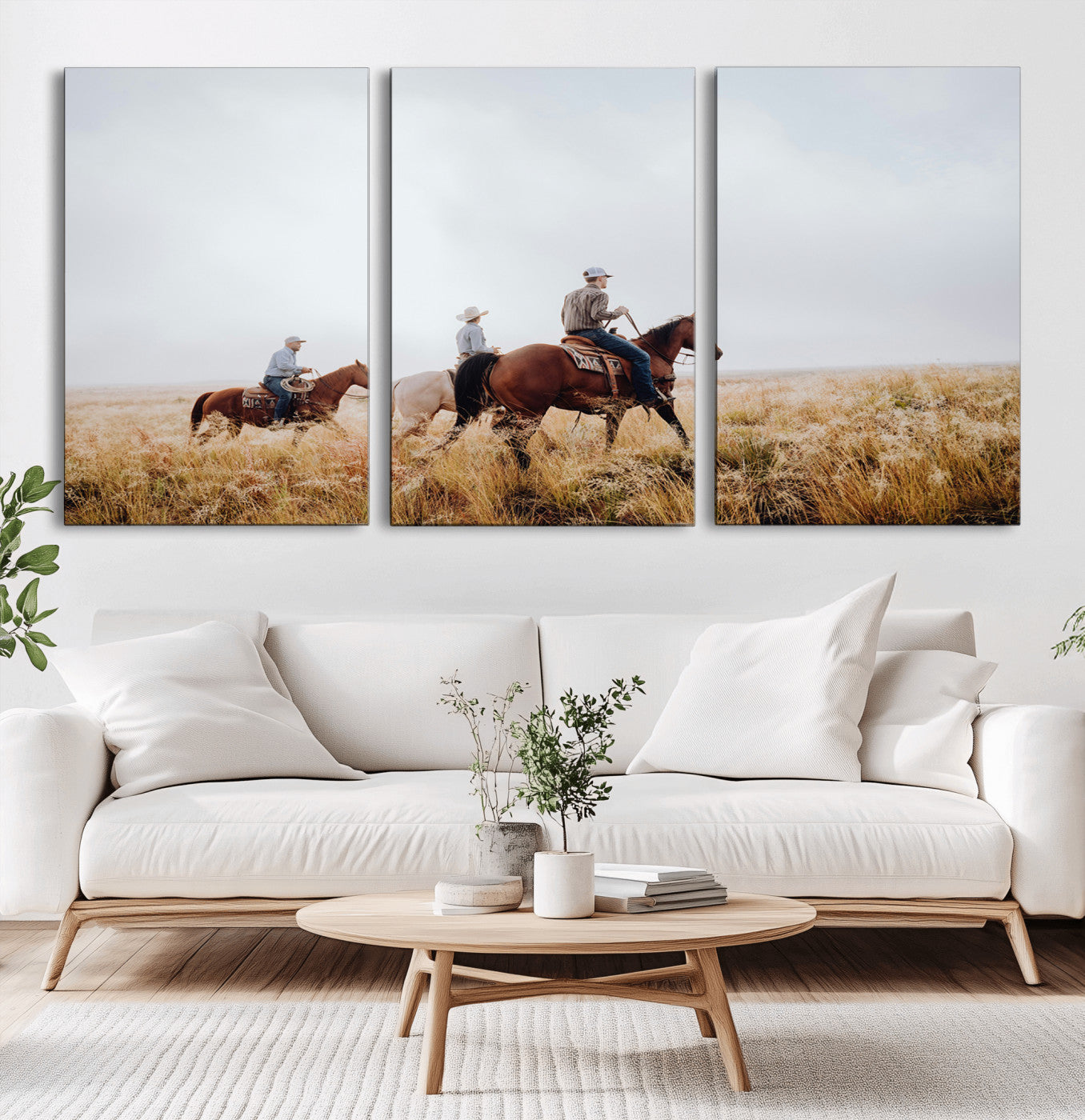 94723307-MGV-CV-36X24-Western Cowboys Wall Art Canvas Print, Framed Rustic Prairie Art Picture Print, Horseback Riding Perfect Rustic Western Decor