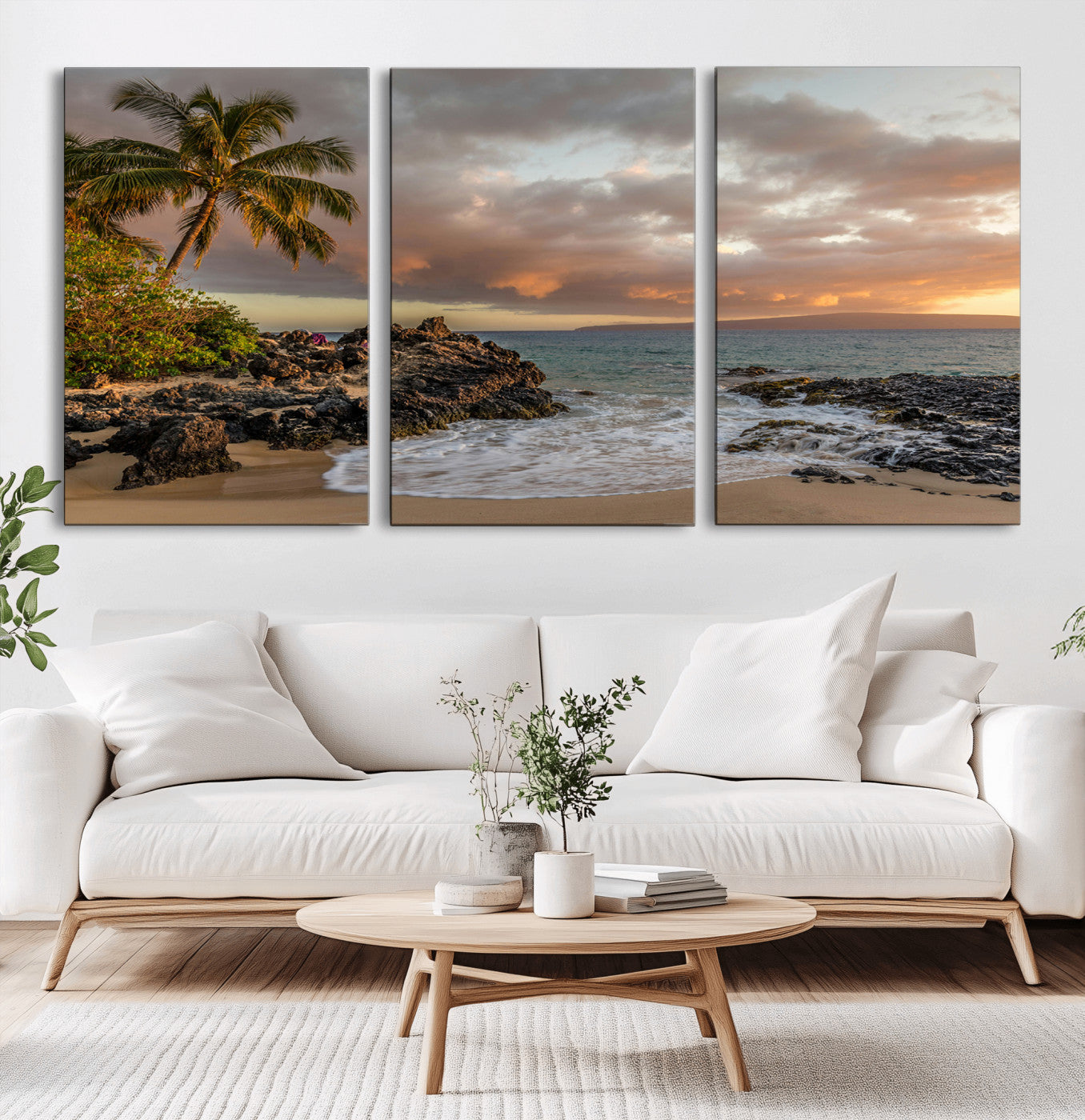 55108220-MGV-CV-36X24-Tropical Beach Wall Art Canvas Print, Framed Hawaiian Sunset Art Picture Print, Ocean Waves Perfect Coastal Tropical Decor Artwork