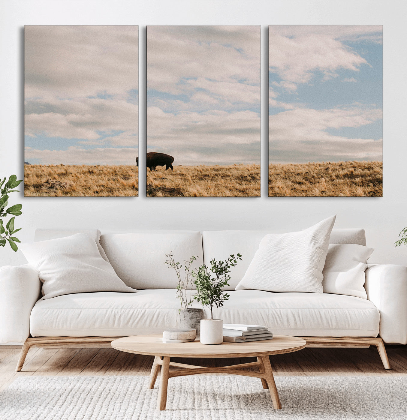 22754563-MGV-CV-36X24-Earthy Tones Wall Art Canvas Print, Framed Rustic Nature Art Picture Print, Solitary Buffalo Perfect Western Minimalist Decor