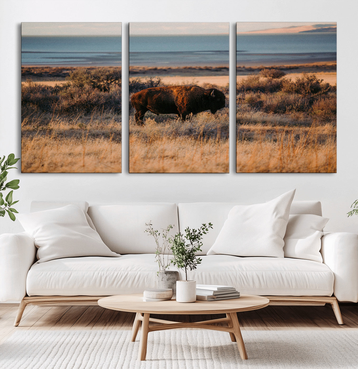 39509187-MGV-CV-36X24-Western Wildlife Wall Art Canvas Print, Framed Bison Art Picture Print, Golden Hour Perfect Western Rustic Decor Artwork