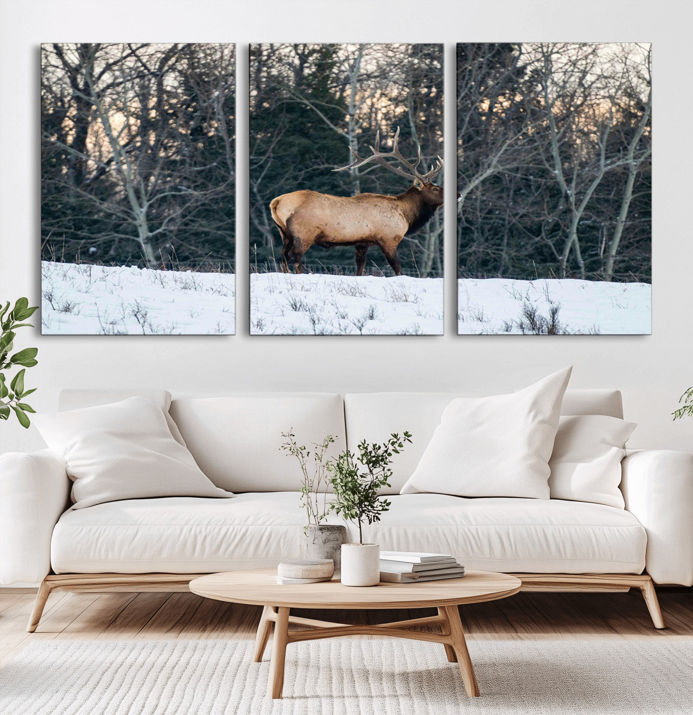 36533178-MGV-CV-36X24-Wild Elk Photography Wall Art Canvas Print, Framed Winter Wildlife Art Picture Print, Snowy Forest Perfect Rustic Lodge Decor