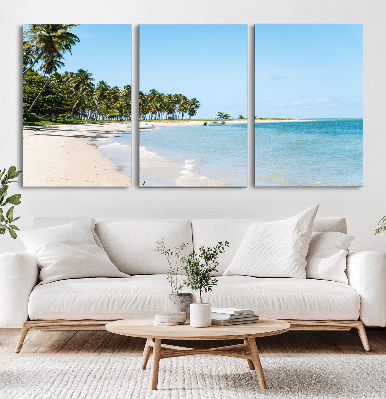 37858872-MGV-CV-36X24-Palm Tree Coast Wall Art Canvas Print, Framed Island Getaway Art Picture Print, Crystal Blue Water Perfect Tropical Coastal Decor