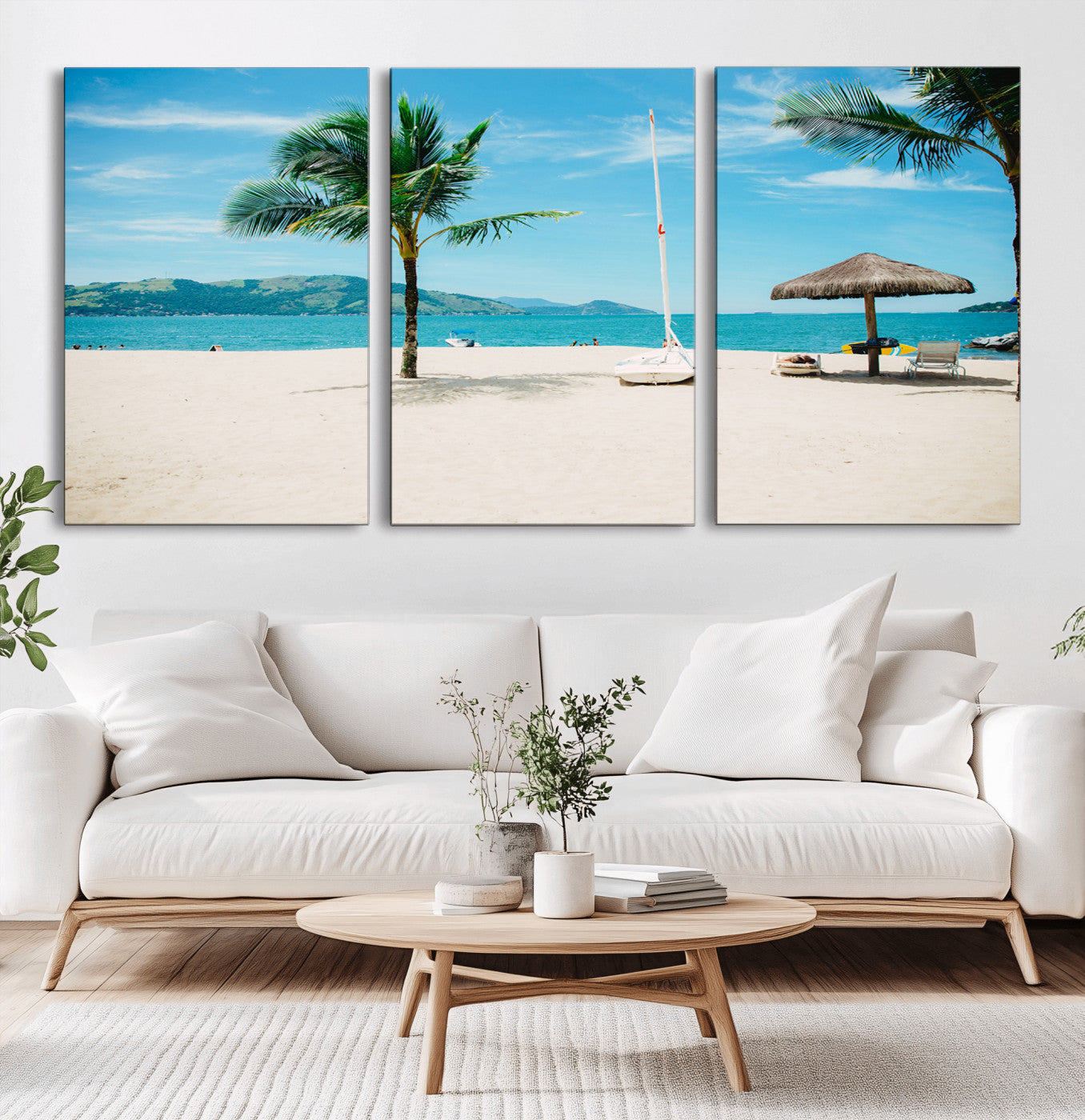 42623350-MGV-CV-36X24-Tropical Beach Wall Art Canvas Print, Framed Palm Tree Art Picture Print, Ocean View Perfect Tropical Coastal Decor Artwork