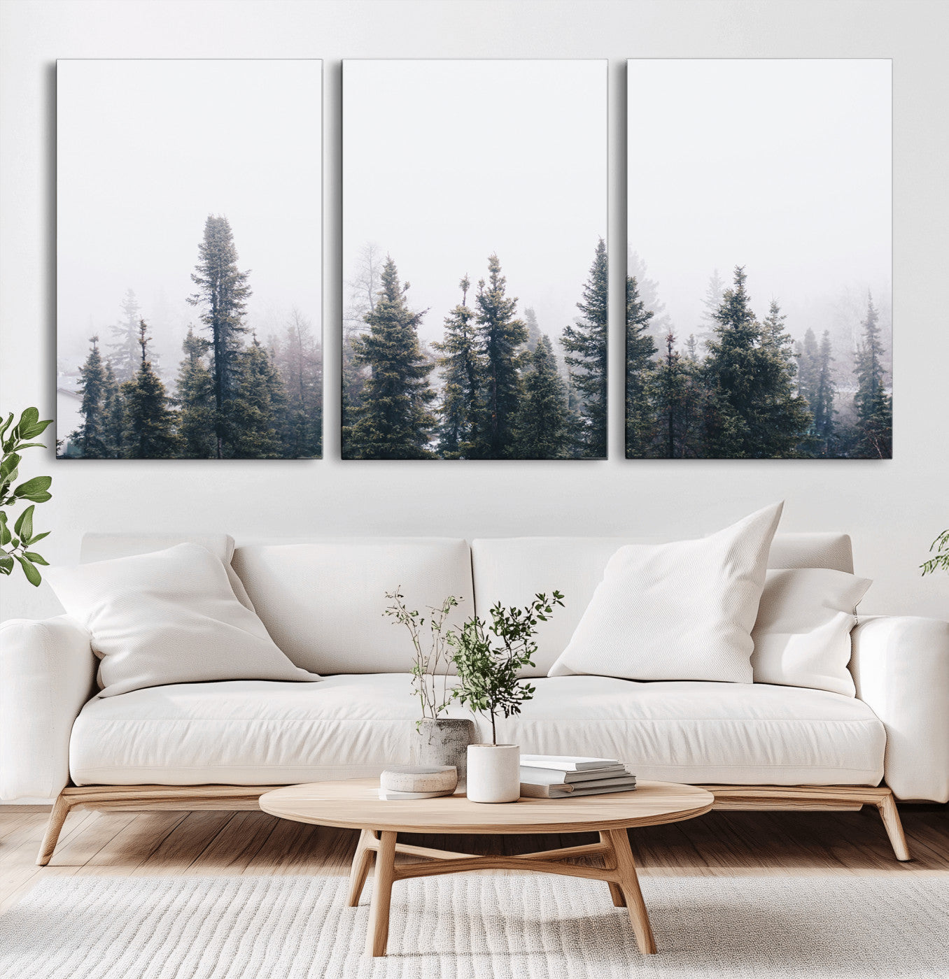 42364796-MGV-CV-36X24-Foggy Forest Wall Art Canvas Print, Framed Misty Pines Art Picture Print, Moody Woodland Perfect Scandinavian Minimalist Decor
