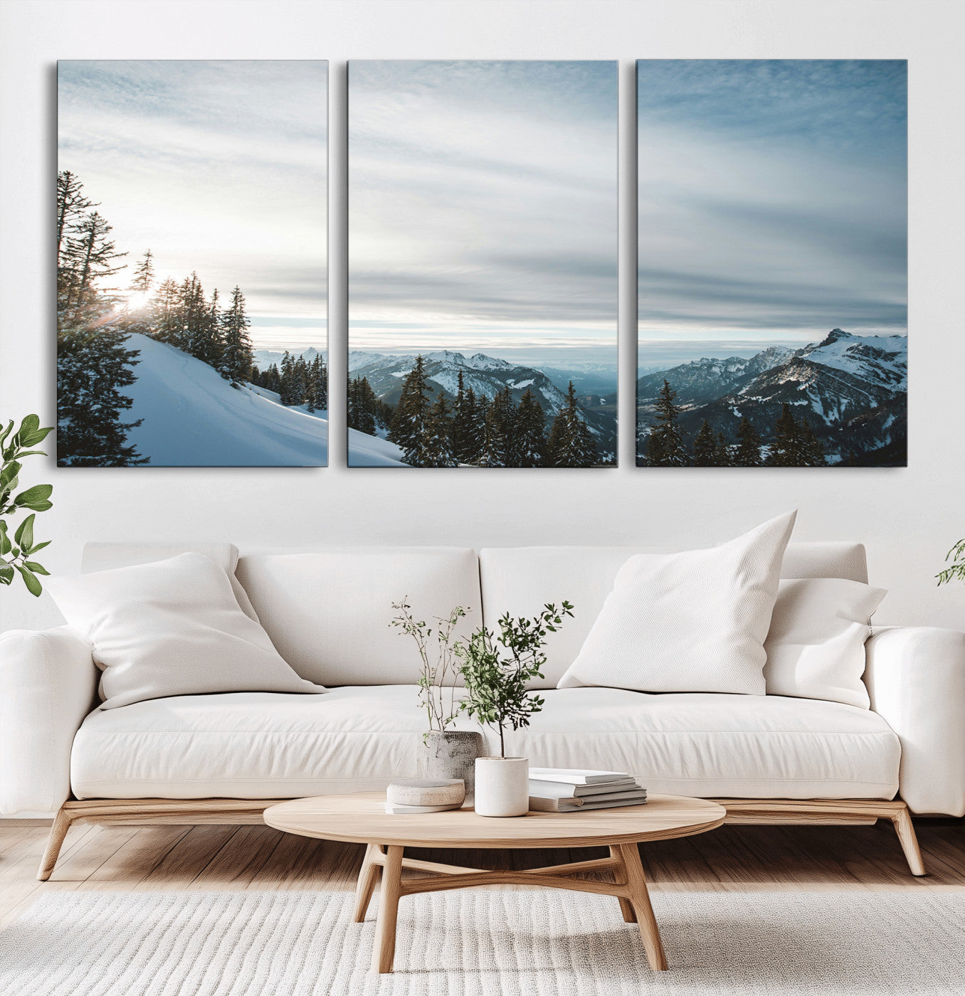 55564749-MGV-CV-36X24-Snowy Mountains Wall Art Canvas Print, Framed Alpine Landscape Art Picture Print, Frosty Peaks Perfect Nordic Minimalist Decor