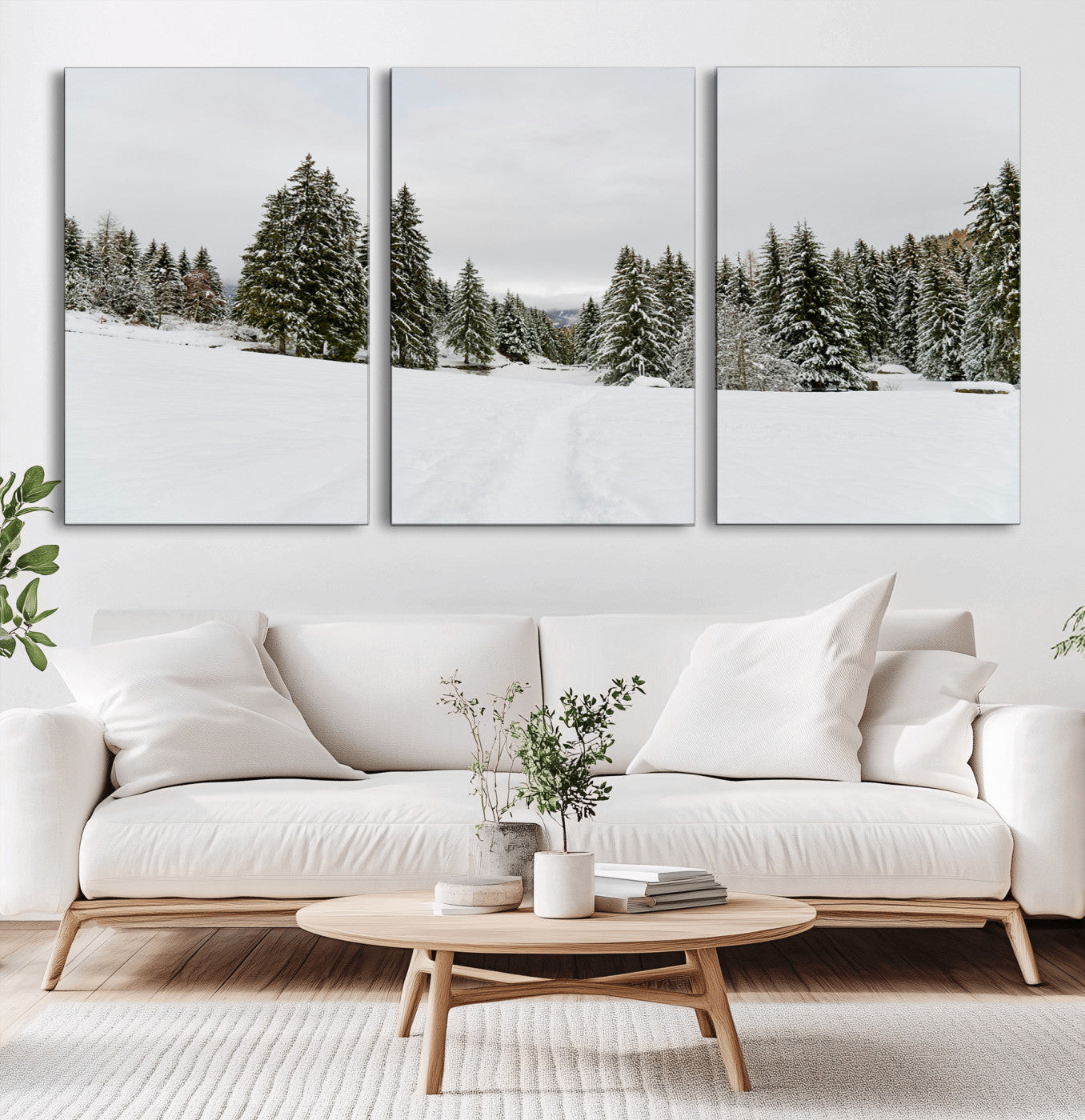24581417-MGV-CV-36X24-Frosty Pines Wall Art Canvas Print, Framed Silent Snowfall Art Picture Print, Cozy Cabin Vibes Perfect Nordic Minimalist Decor