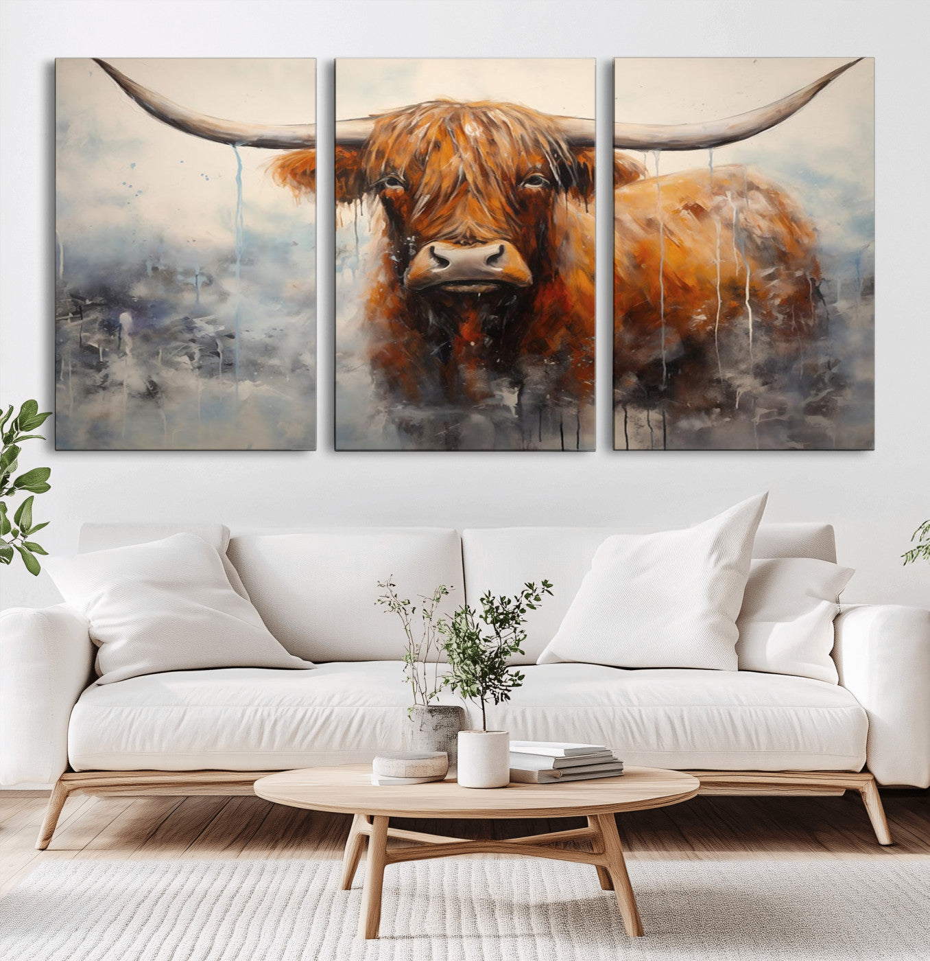 X61001-MGV-CV-36X24-Scottish Highland Wall Art Canvas Print, Framed Longhorn Art Picture Print, Western Cow Perfect Farmhouse Decor Artwork