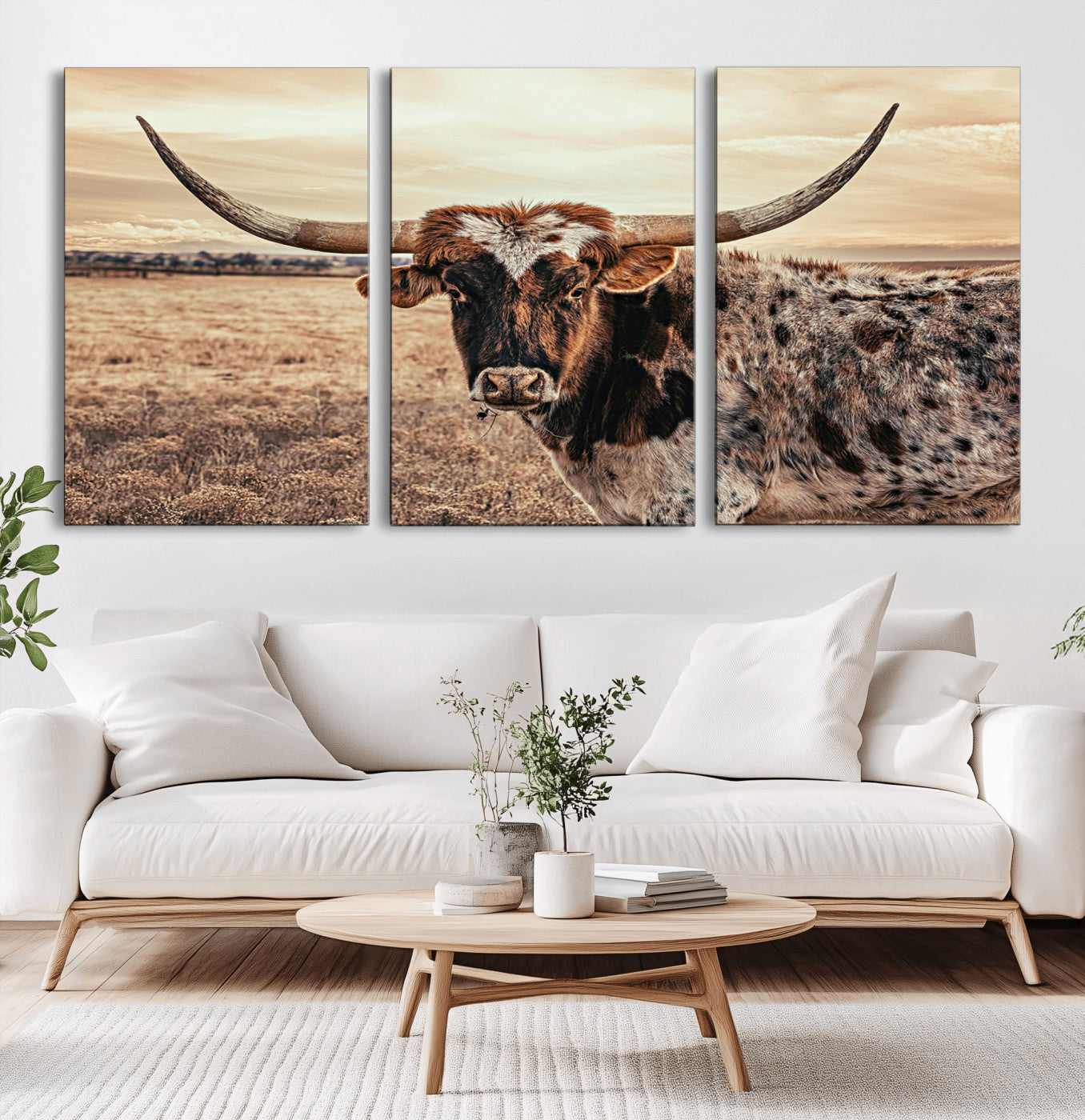 95745718-MGV-CV-36X24-Texas Longhorn Wall Art – Western Cattle Photography Canvas Print, Rustic Ranch Animal Artwork Country Farmhouse Decor for Living