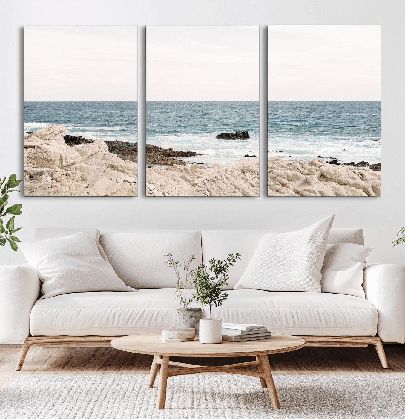 25481980-MGV-CV-36X24-Ocean Coastal Wall Art – Rocky Shoreline and Waves Canvas Print, Serene Beach Landscape Decor for Living Room, Bedroom, or Office