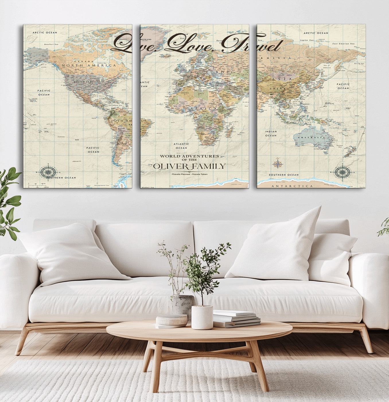 19479008-MGV-CV-36X24-Live Love Travel Wall Art – Detailed World Map Canvas Print, Adventure Decor for Living Room, Office or Bedroom, Travel Gift for