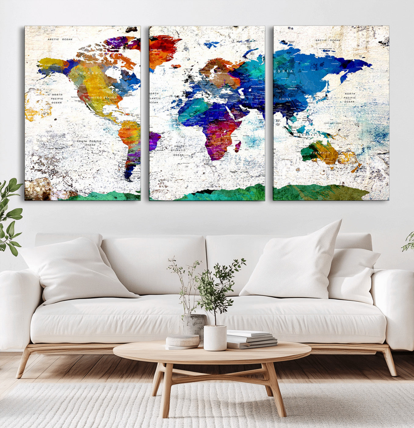 51312063-MGV-CV-36X24-Colorful World Map Wall Art – Abstract Watercolor Canvas Print, Modern Travel Decor for Living Room, Office, Classroom or