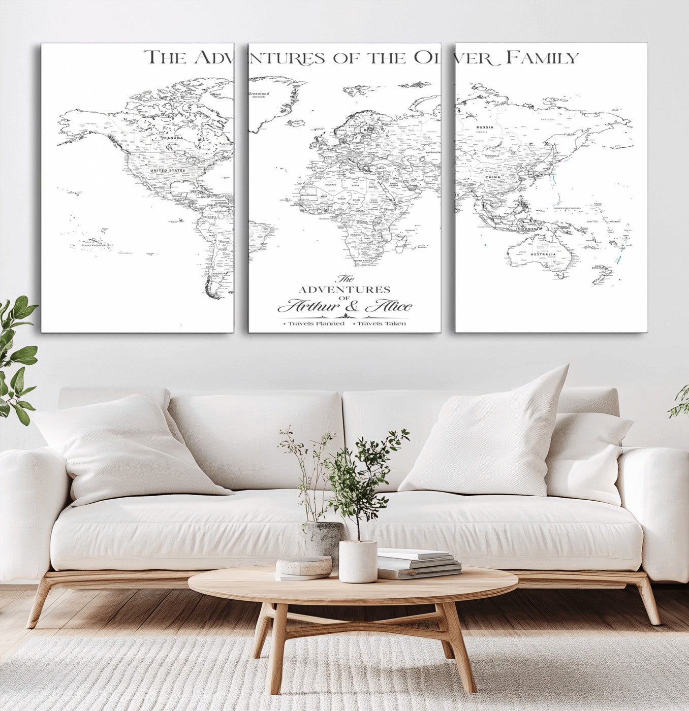 21029247-MGV-CV-36X24-Minimalist World Map Wall Art – Black and White Travel Adventure Print, Modern Family Travel Map Decor for Living Room, Bedroom,