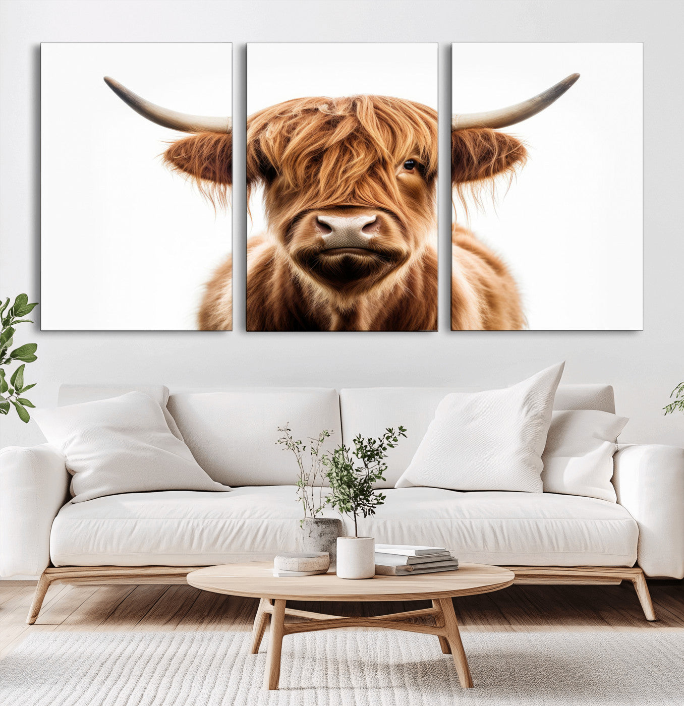 637908607-MGV-FC-93X47-3P_Black-Highland Cow Wall Art Print – Rustic Farmhouse Animal Portrait, Scottish Highland Cattle Canvas, Modern Country Wall Decor for