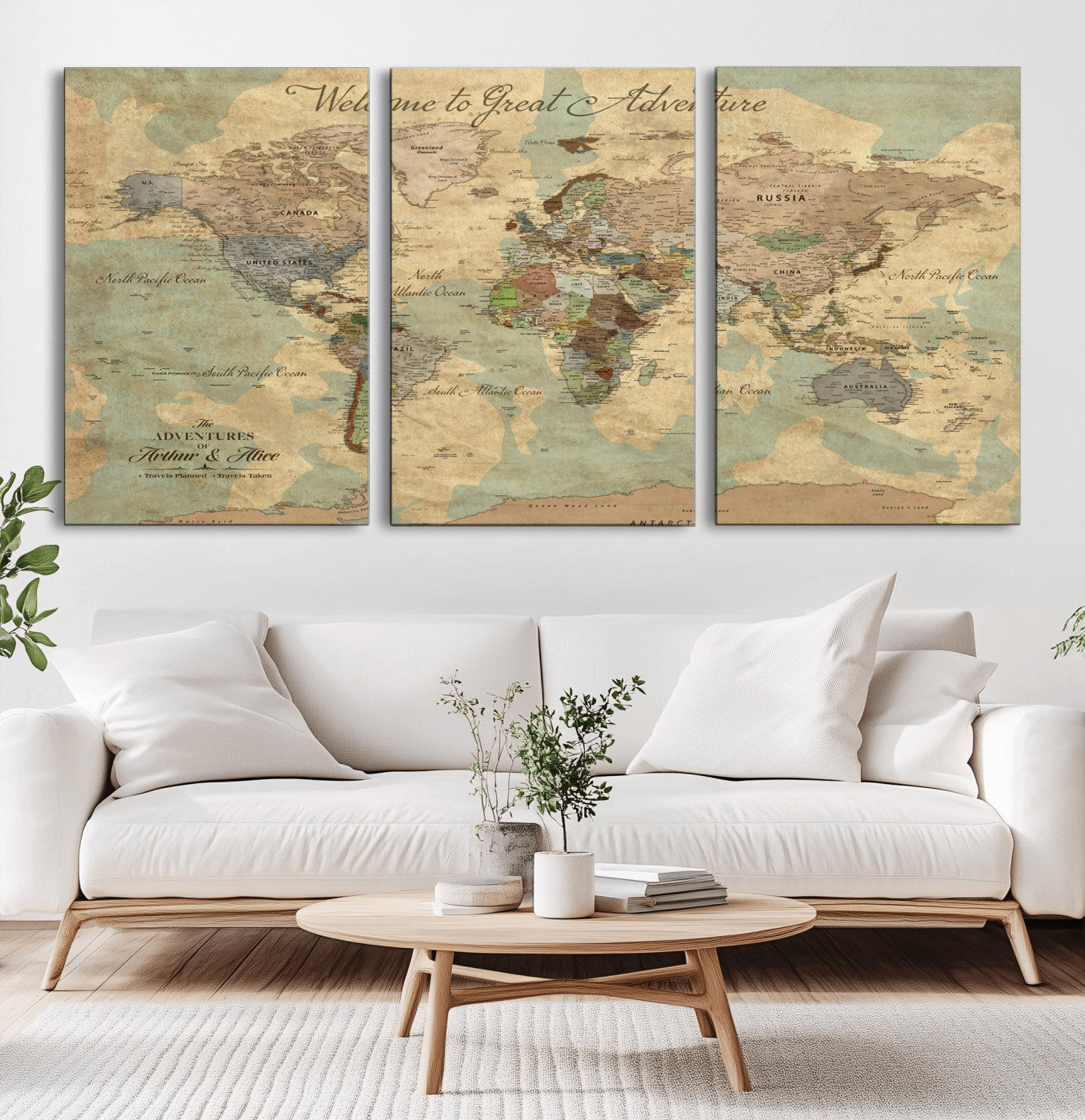17693651-MGV-CV-36X24-Adventure Awaits Wall Art – Vintage World Map Canvas Print, Rustic Travel Decor, Antique Style Map Artwork for Office, Living