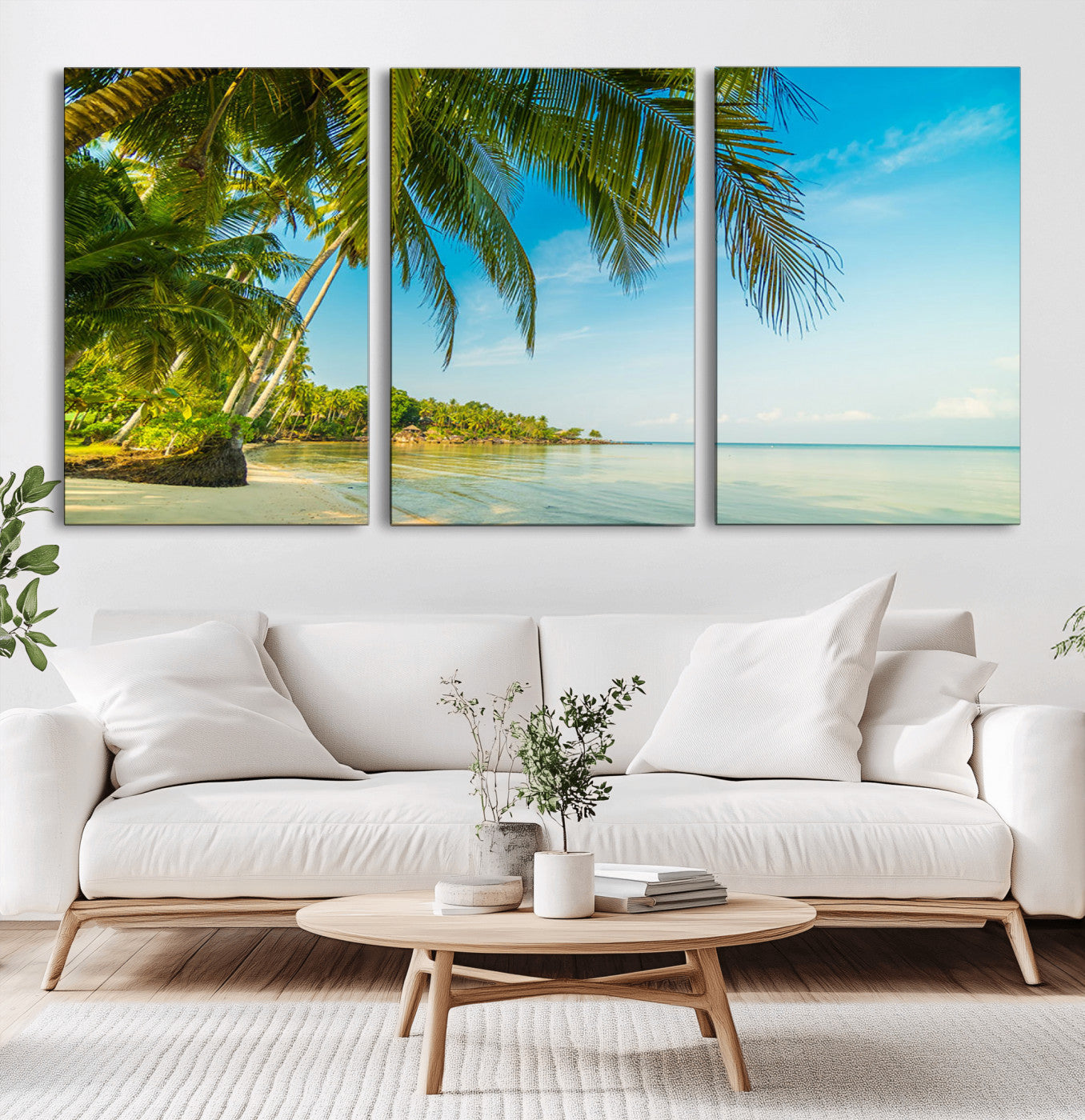 65056721-MGV-CV-36X24-Tropical Beach Wall Art – Palm Tree Coastal Photography Print, Relaxing Ocean Paradise Landscape, Island Seascape Home or Office