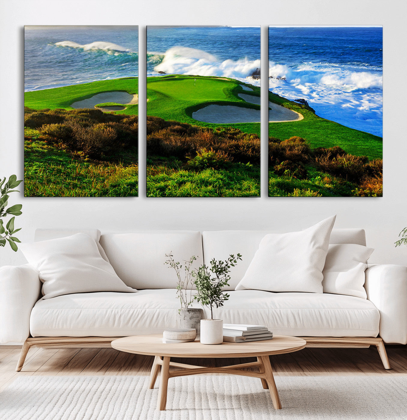34181847-MGV-CV-36X24-Coastal Golf Course Wall Art – Panoramic Ocean Fairway Canvas Print, Scenic Sports Photography Decor for Office, Man Cave, Living