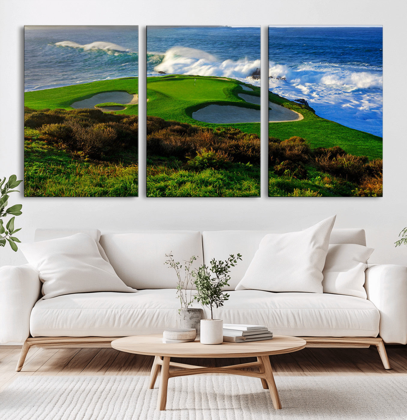 13644055-MGV-CV-36X24-Golf Wall Art – Oceanfront Green Canvas Print, Scenic Coastal Course Photography Decor for Bedroom, Living Room, Office, Sports