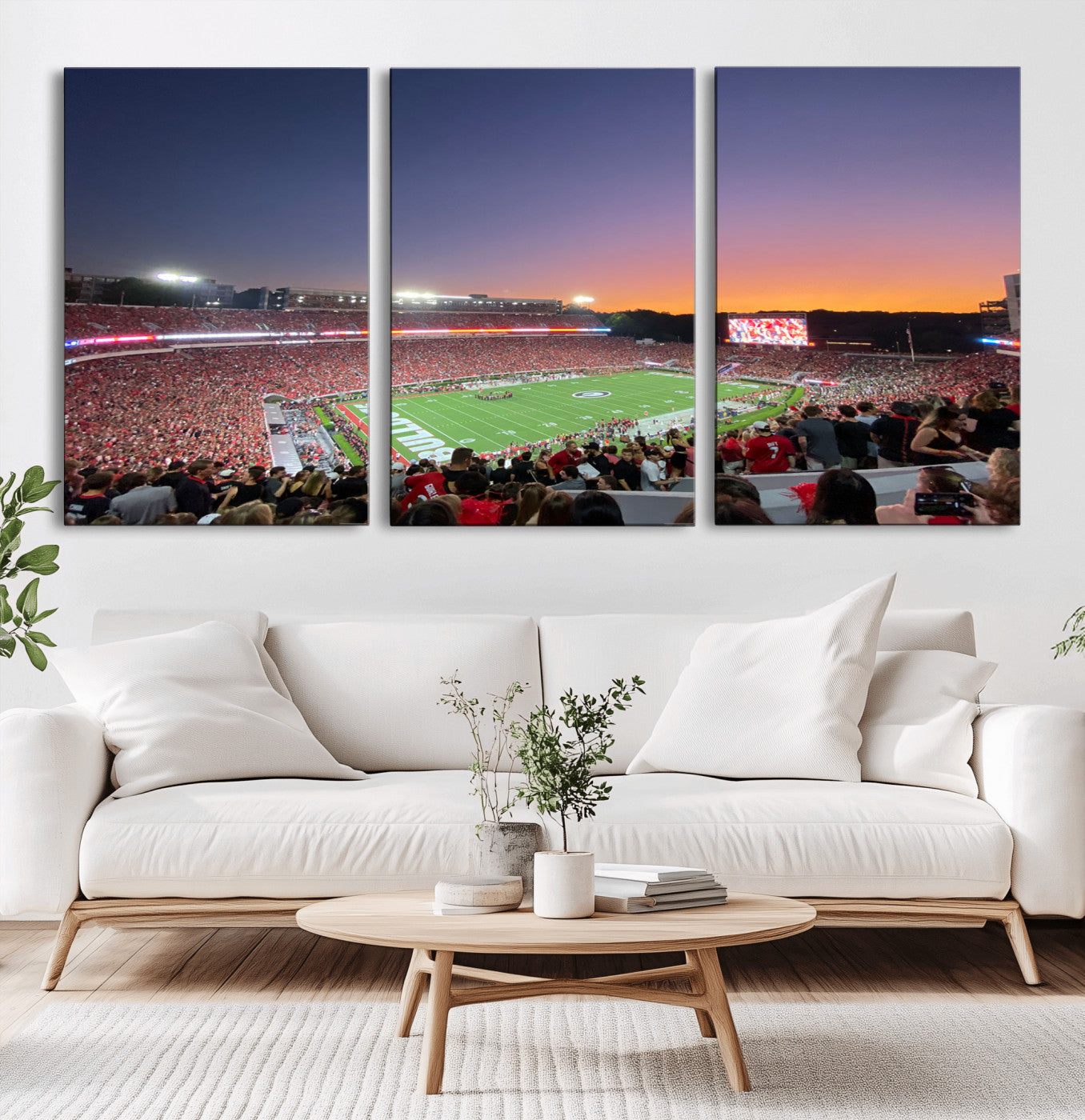 25139565-MGV-CV-36X24-Sanford Stadium Wall Art – Georgia Bulldogs Football Sunset Panorama Canvas Print, College Game Day Decor for Man Cave, Bar, or