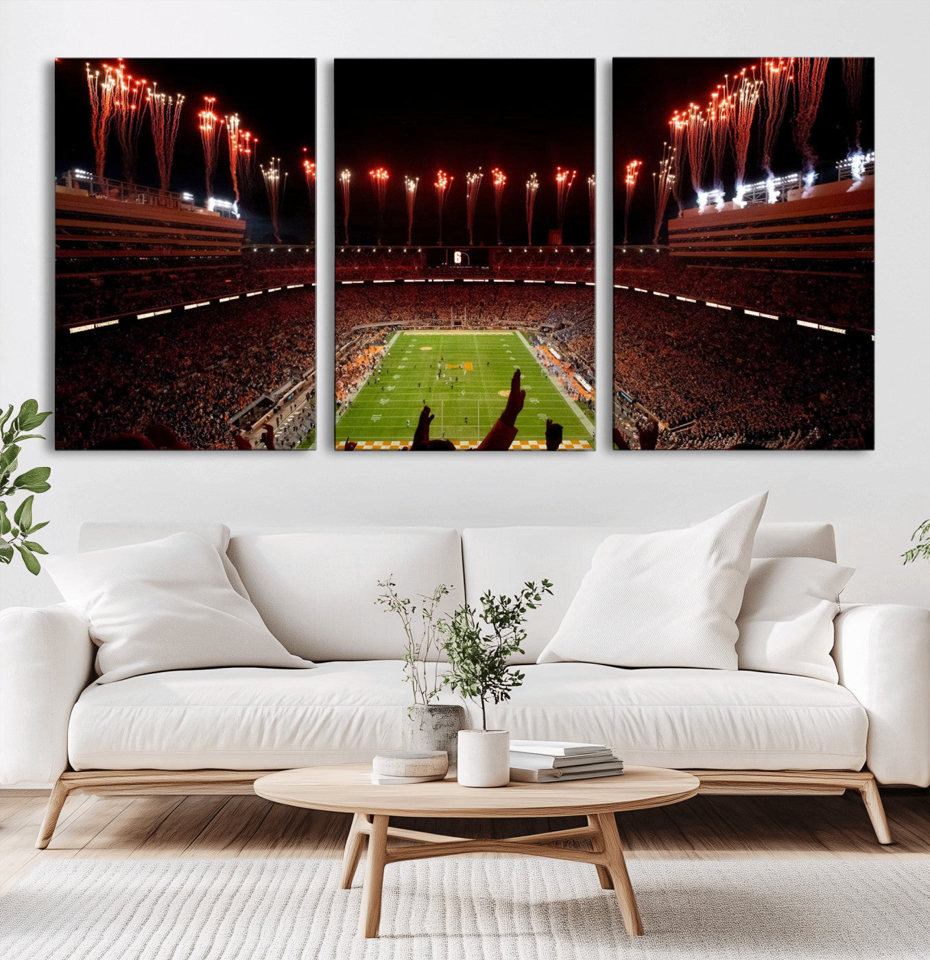 73358115-MGV-CV-36X24-Tennessee Volunteers Wall Art – Neyland Stadium Fireworks Night Game Canvas Print, Vols Football Checkerboard Endzone Sports Decor