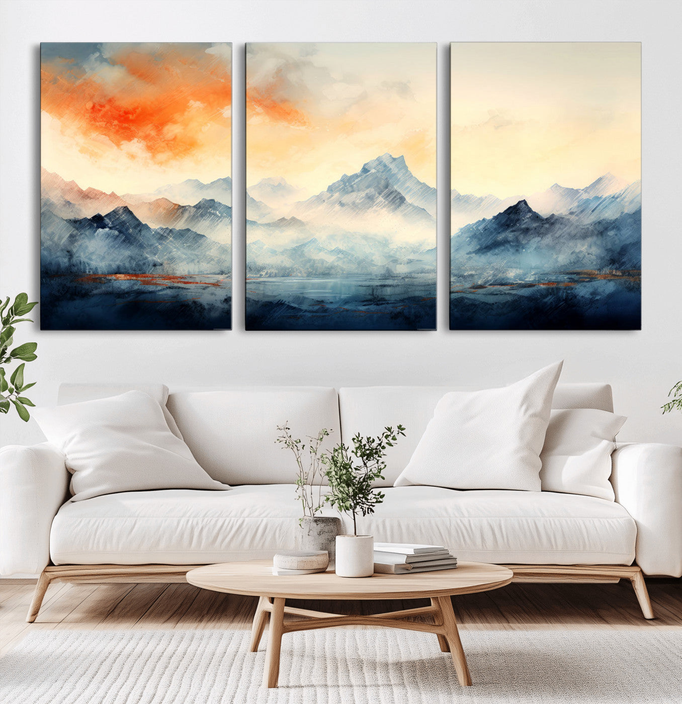 WRM1005-MGV-CV-36X24-Mountain Landscape Wall Art – Panoramic Watercolor Canvas Print, Abstract Nature Decor for Living Room, Office, Bedroom or Cabin