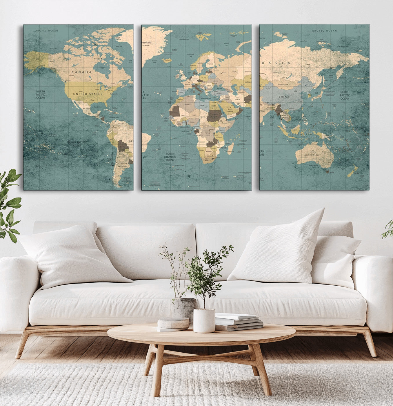 54872-MGV-CV-36X24-Classic World Map Wall Art Canvas Print, Framed Retro Map Art Picture Print, Vintage Atlas Perfect Rustic Explorer Decor Artwork