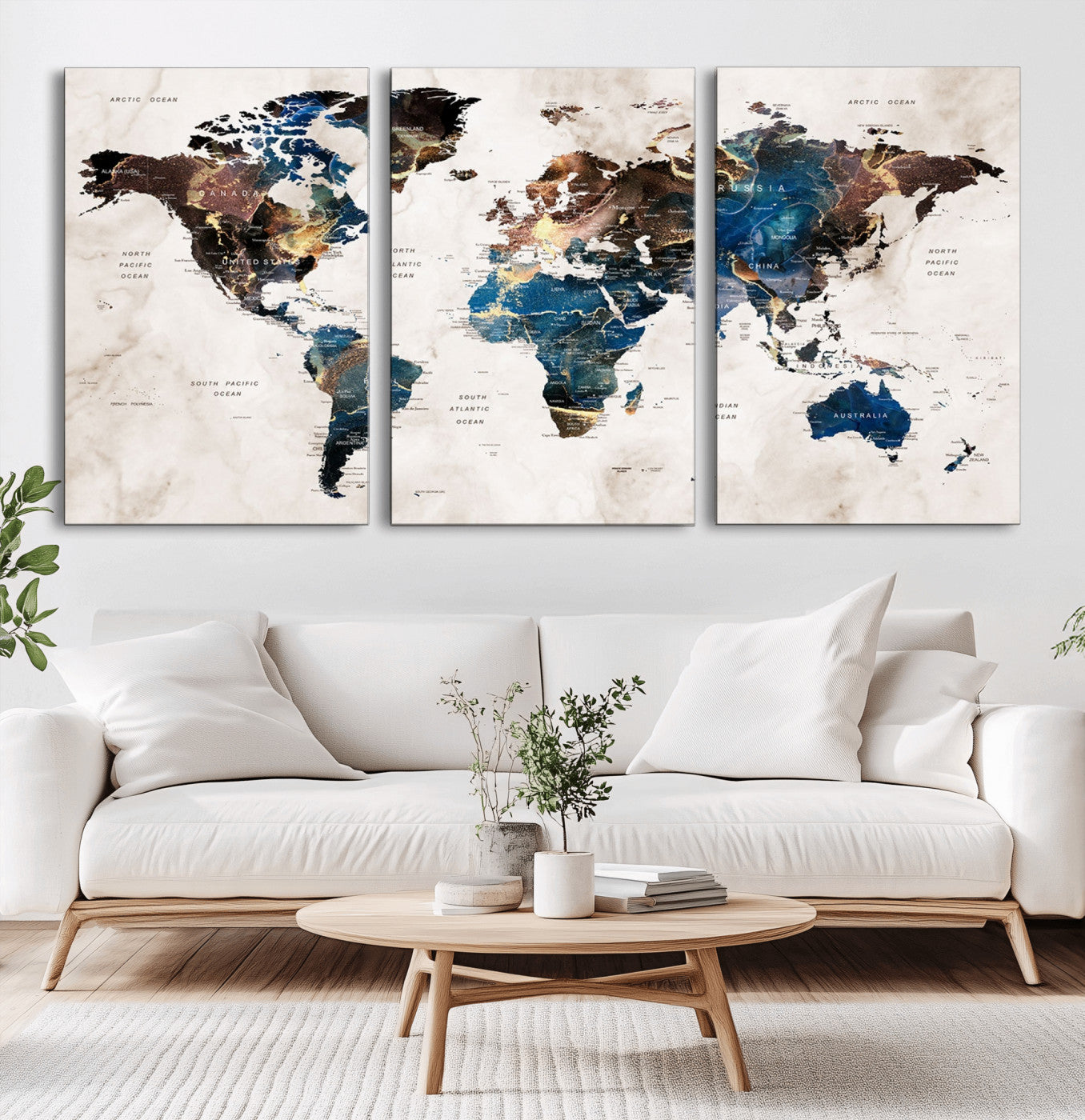 10276-MGV-CV-36X24-World Map Wall Art Canvas Print, Framed Global Cartography Art Picture Print, Vintage Map Perfect Vintage Explorer Decor Artwork