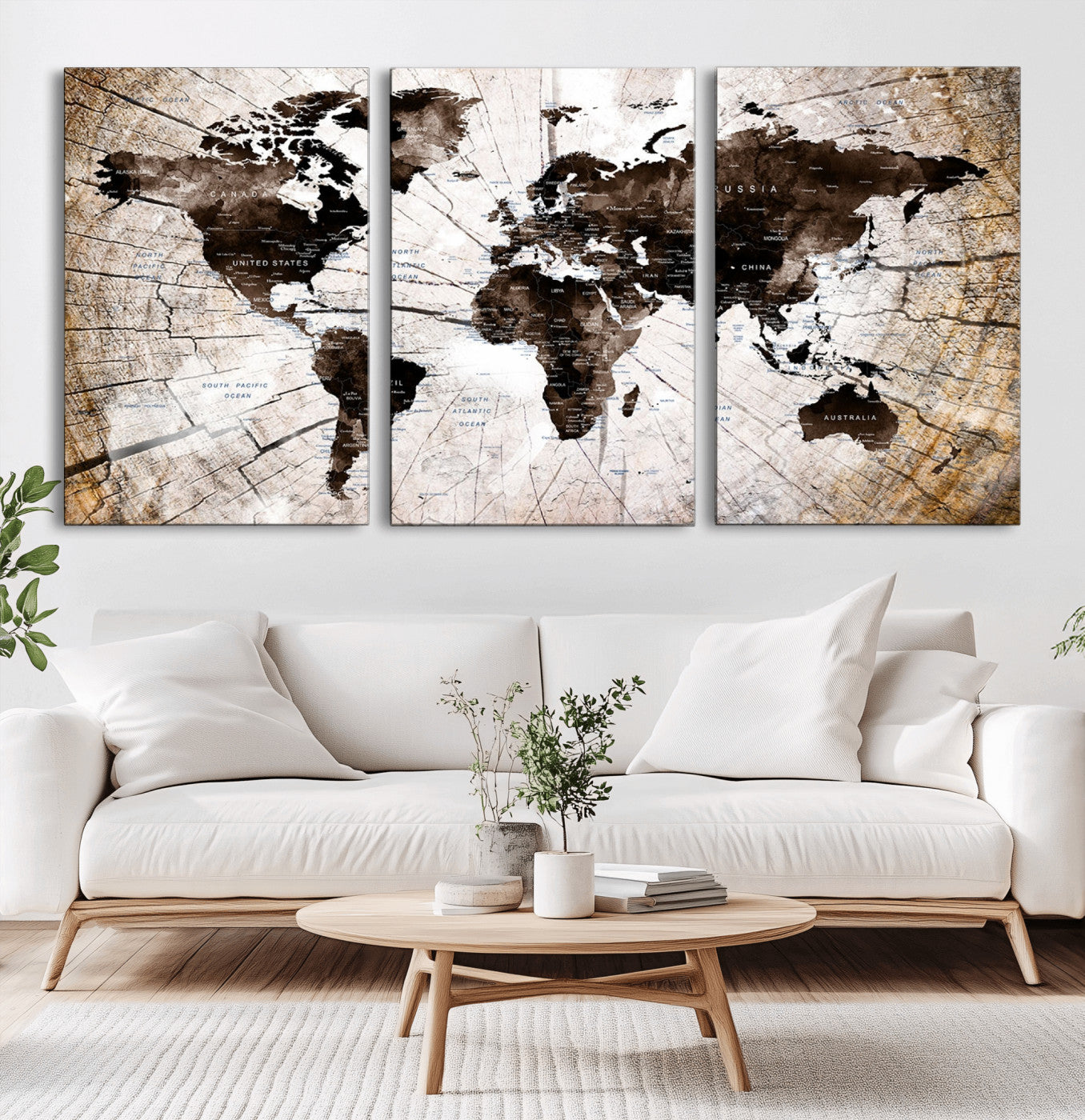 MGV-CV-60X30-3P - World Map Wall Art Canvas Print, Framed Rustic Map Art Picture Print, Antique Finished Map Perfect Vintage Explorer Decor Artwork
