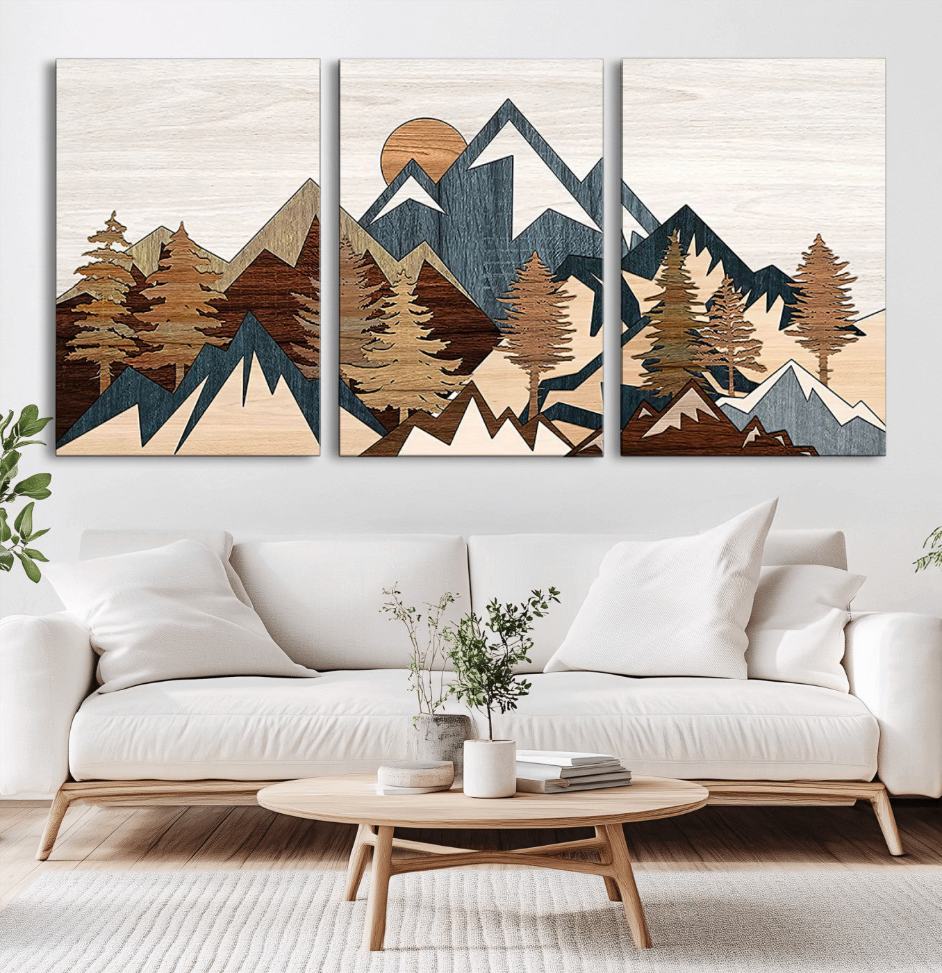 80300-MGV-CV-36X24-Geometric Mountains Wall Art Canvas Print, Framed Stylized Trees Art Picture Print, Graphic Forest Perfect Rustic Abstract Decor
