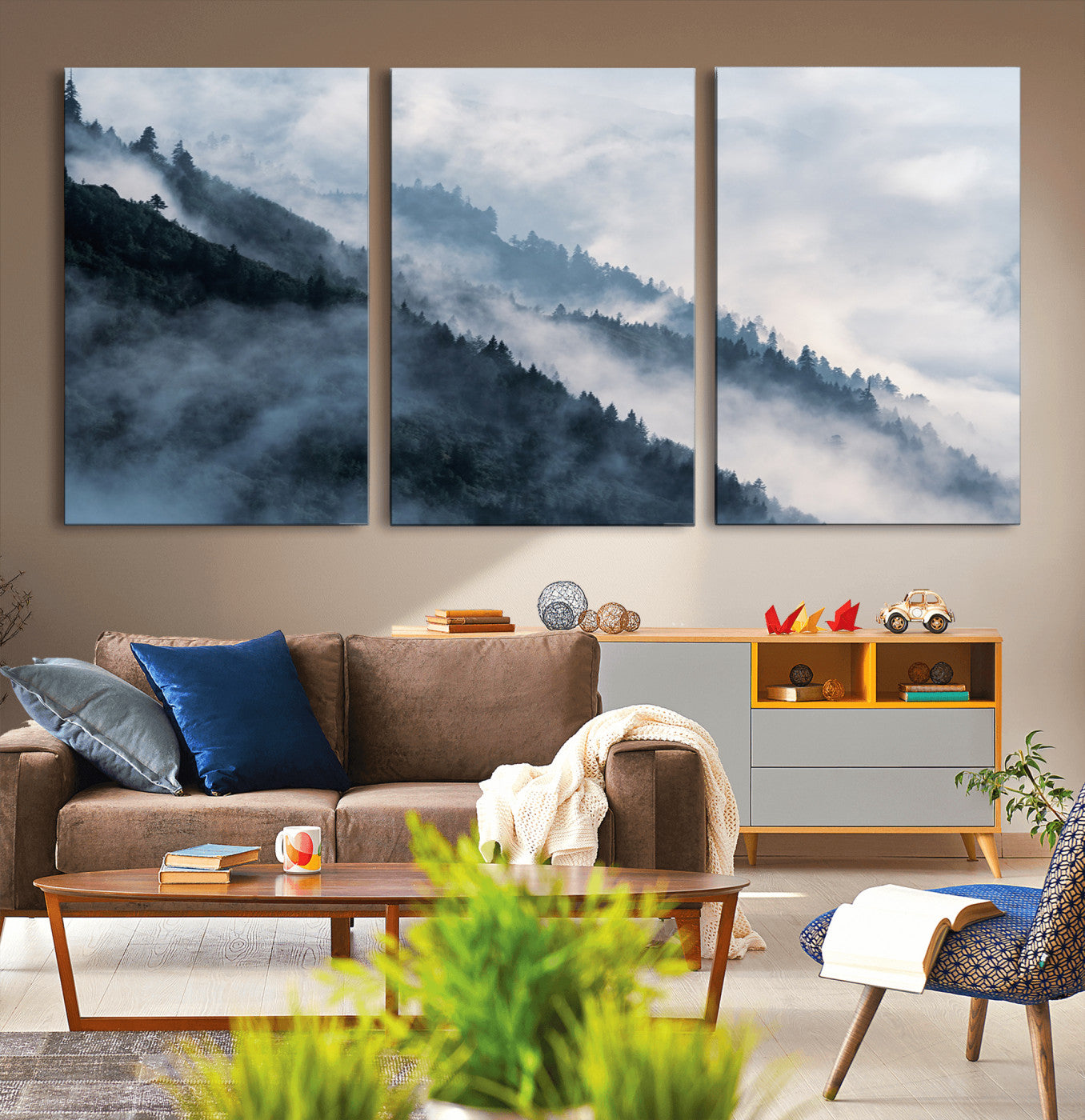85737-MGV-CV-36X24-Misty Mountain Wall Art – Atmospheric Pine Forest Canvas Print with Fog and Mist, Calm Nature Decor for Living Room, Bedroom,