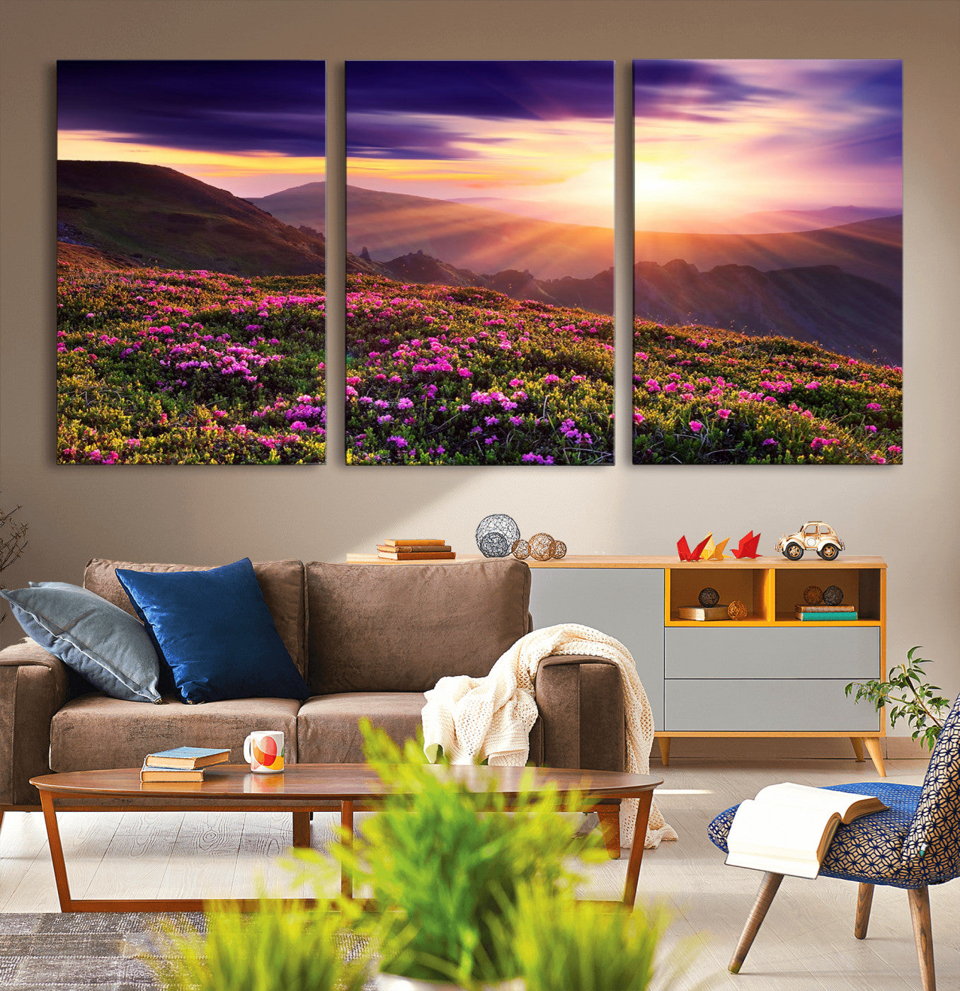 49741-MGV-CV-36X24-Mountain Sunrise Wall Art – Vibrant Floral Landscape Canvas Print, Nature Home Decor for Living Room, Bedroom Office or Cabin