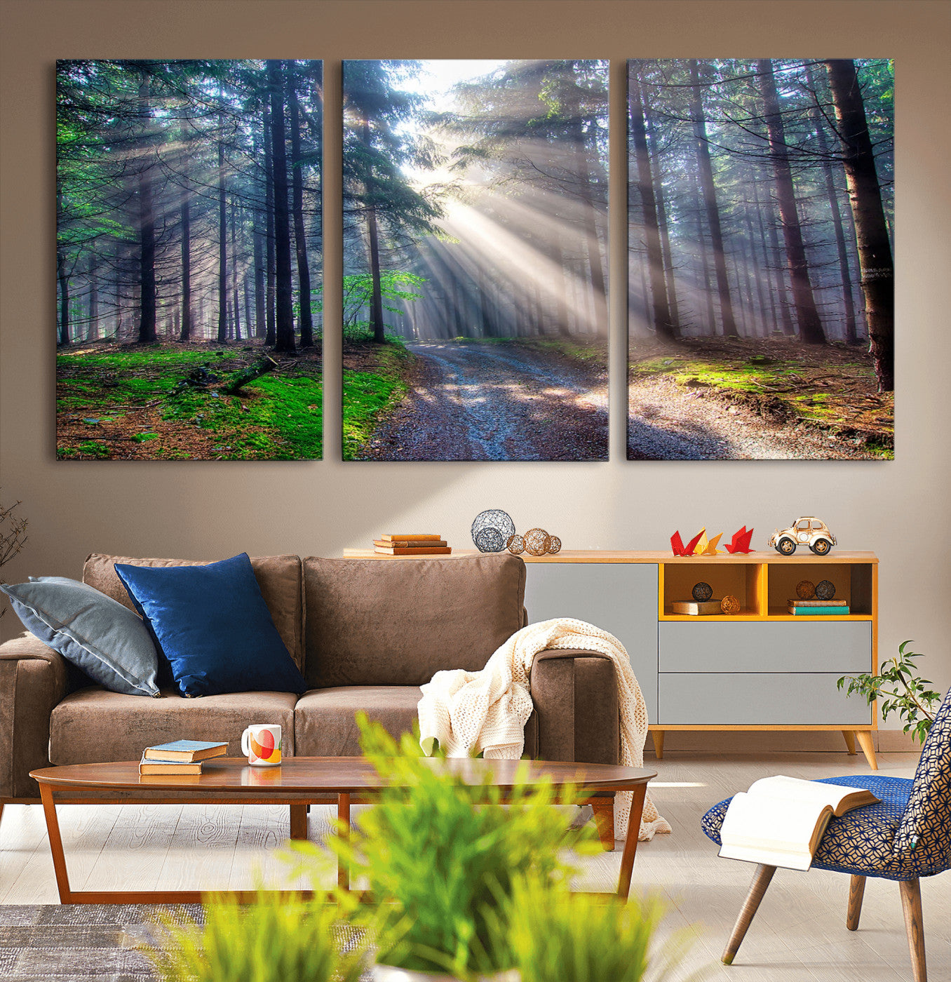 42047-MGV-CV-36X24-Sunlit Forest Path Wall Art – Nature Canvas Print, Serene Woodland Landscape, Perfect Home & Office Decor for Calm and Tranquil