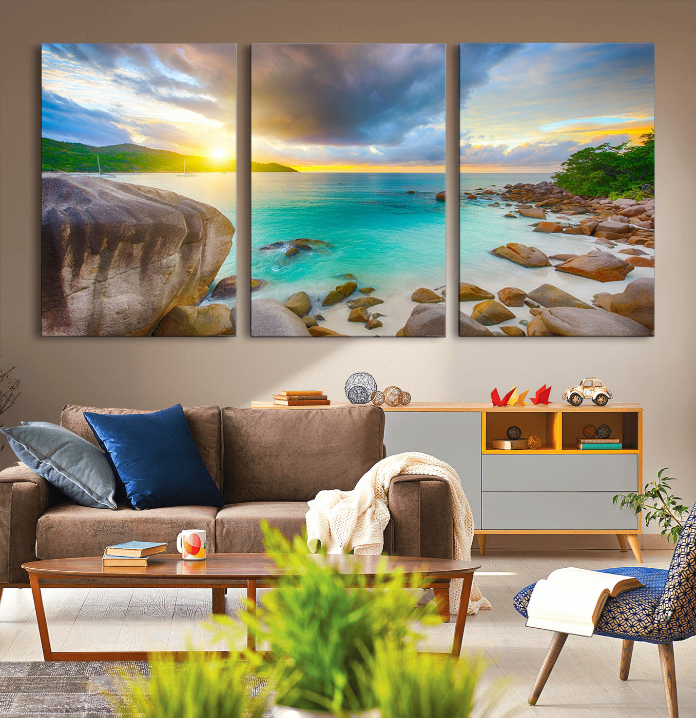 23769-MGV-CV-36X24-Tropical Beach Sunset Wall Art – Serene Ocean Canvas Print, Coastal Landscape Decor for Living Room, Bedroom or Office, Peaceful
