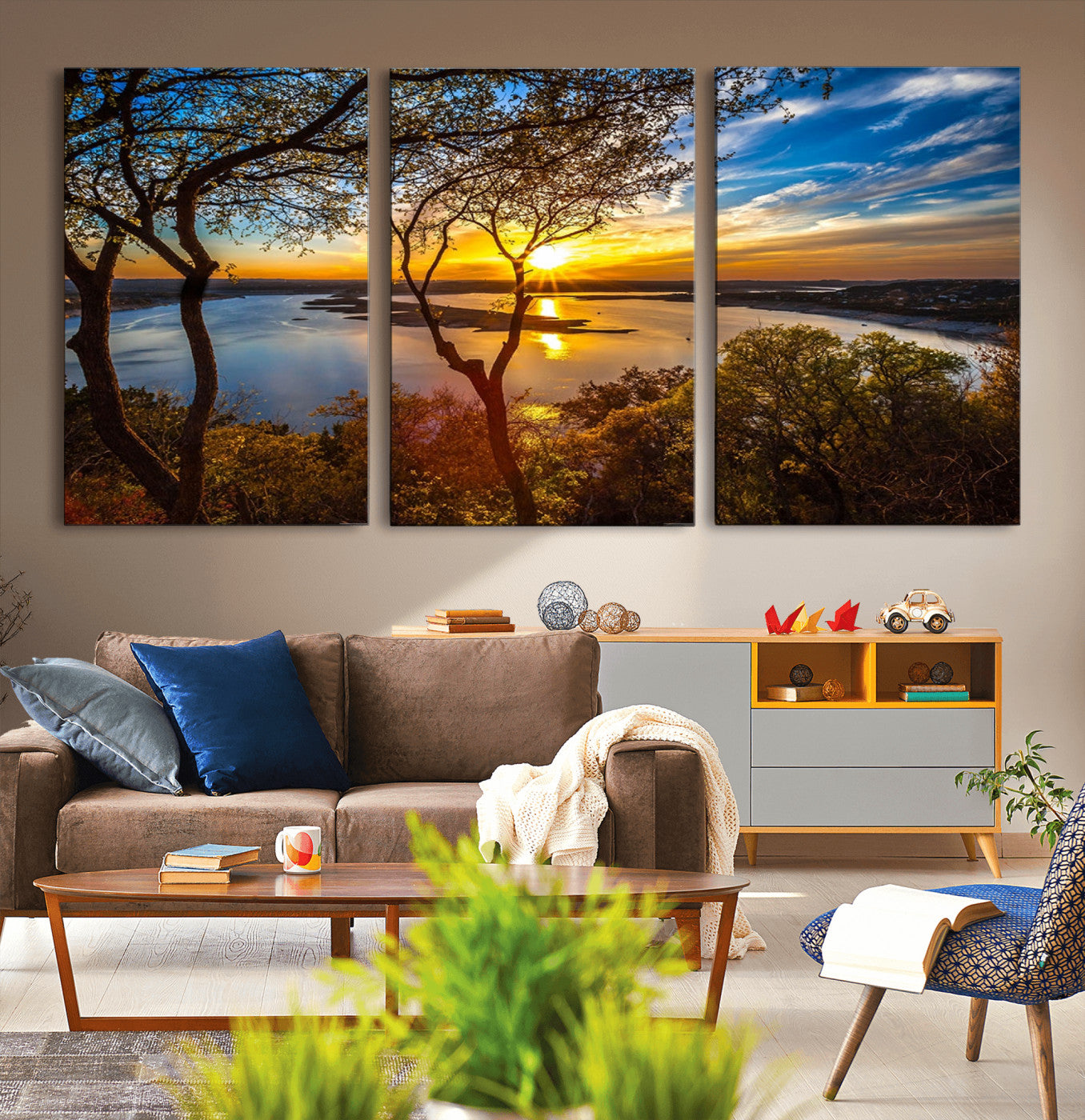 71863-MGV-CV-36X24-Lake Sunset Wall Art – Scenic Nature Canvas Print with Trees and Golden Sky, Serene Landscape Decor for Living Room, Bedroom or