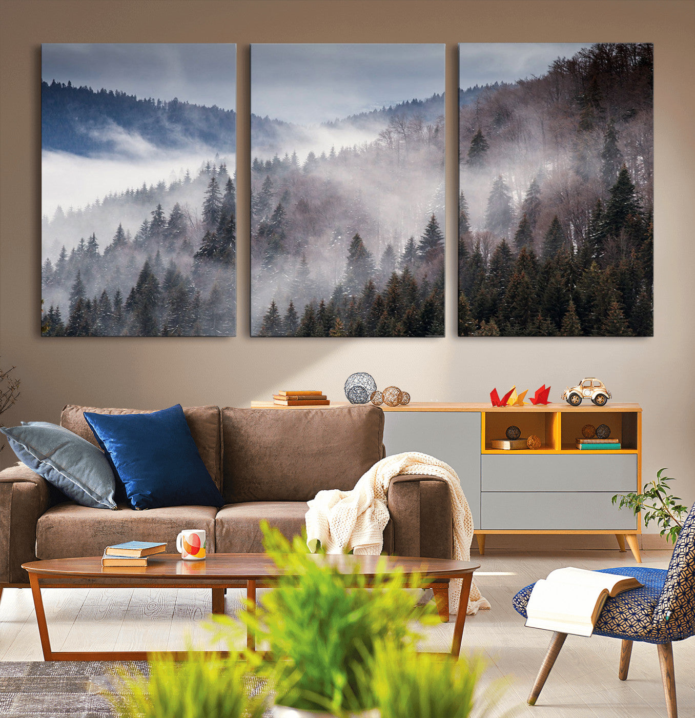 18459-MGV-CV-36X24-Misty Pine Forest Wall Art – Serene Mountain Landscape Canvas Print, Tranquil Nature Artwork for Living Room, Bedroom, Cabin or