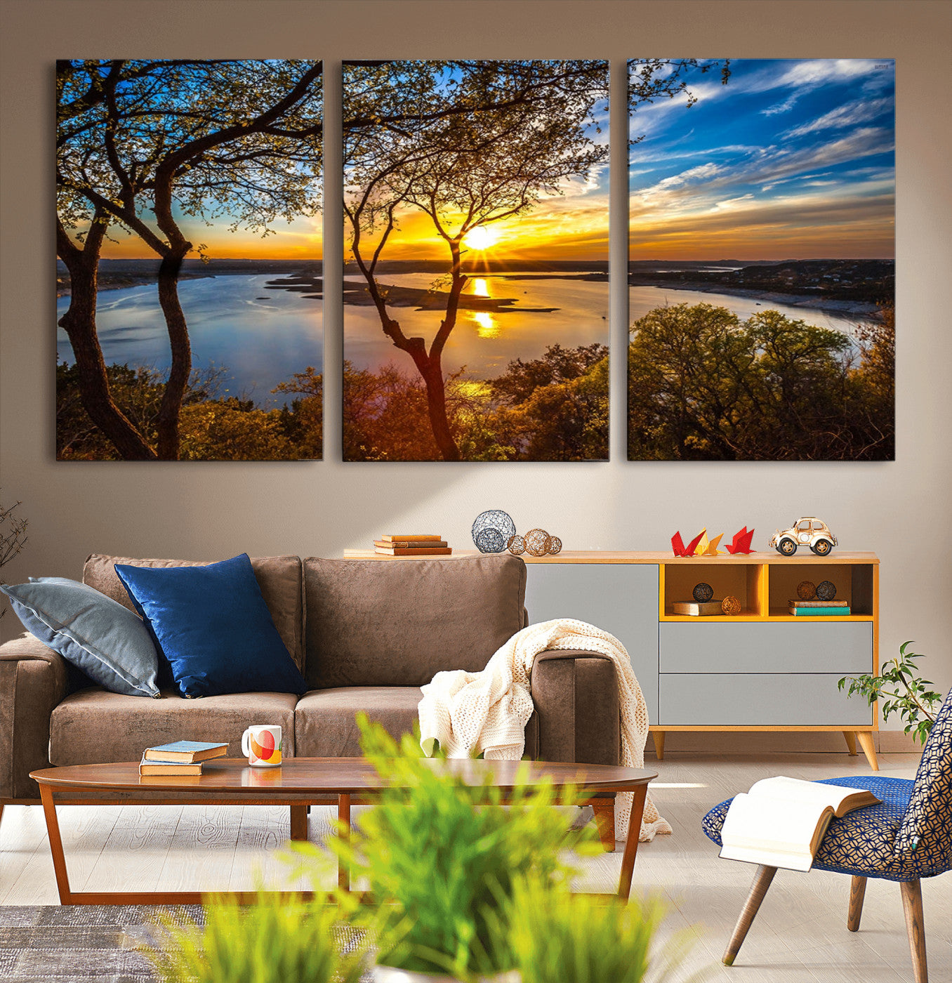 66839-MGV-CV-36X24-Lake Sunset Wall Art – Golden Hour Canvas Print with Trees and Water Reflection, Scenic Landscape Photography for Living Room,