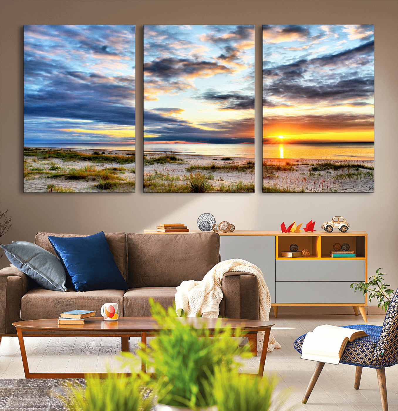 39645-MGV-CV-36X24-Golden Beach Sunset Wall Art – Serene Ocean Horizon Canvas Print, Coastal Nature Landscape Decor for Living Room, Bedroom or