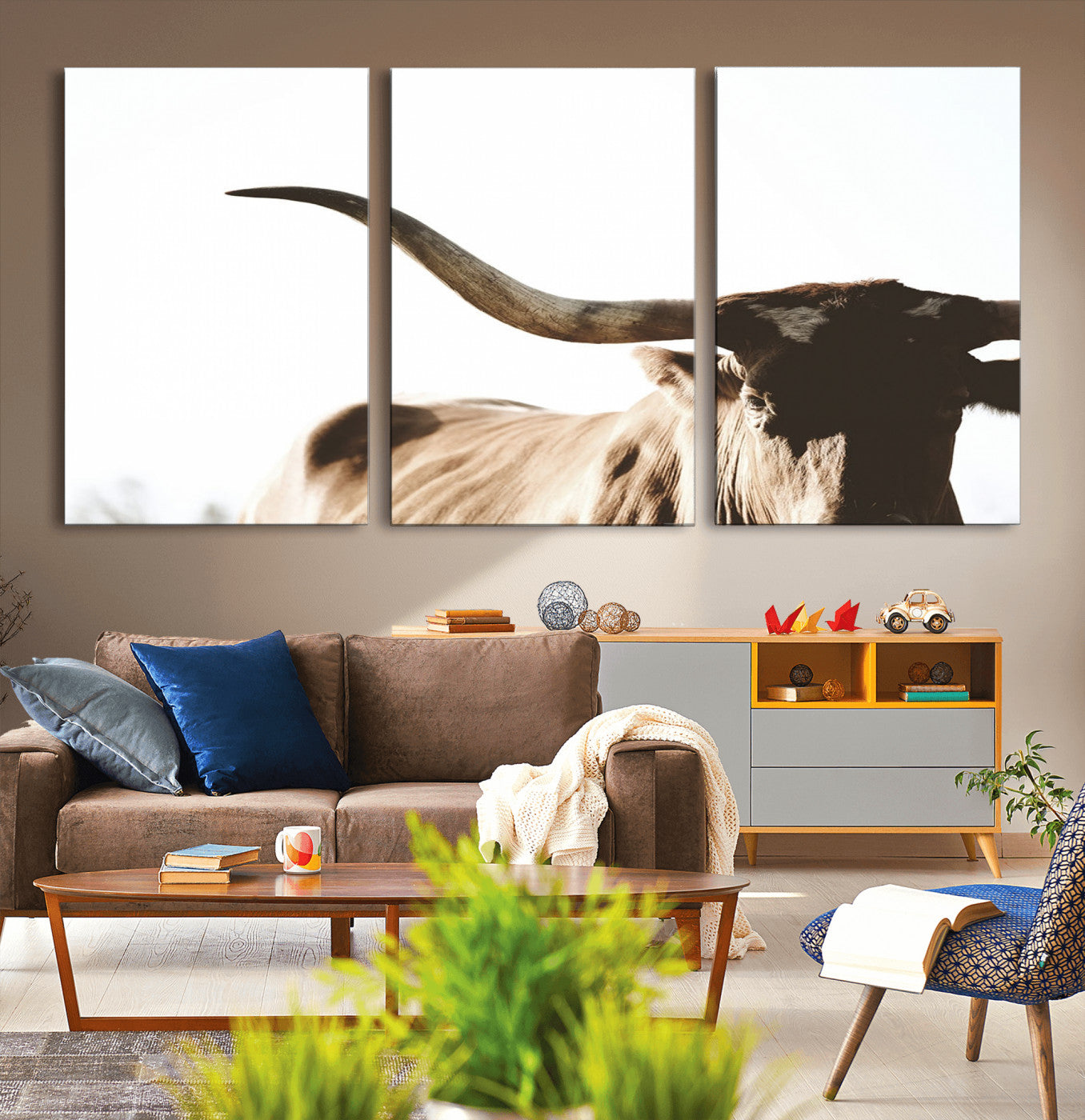 35866-MGV-CV-36X24-Texas Longhorn Wall Art – Rustic Western Bull Canvas Print, Farmhouse Animal Photography Decor for Living Room, Office, or Ranch