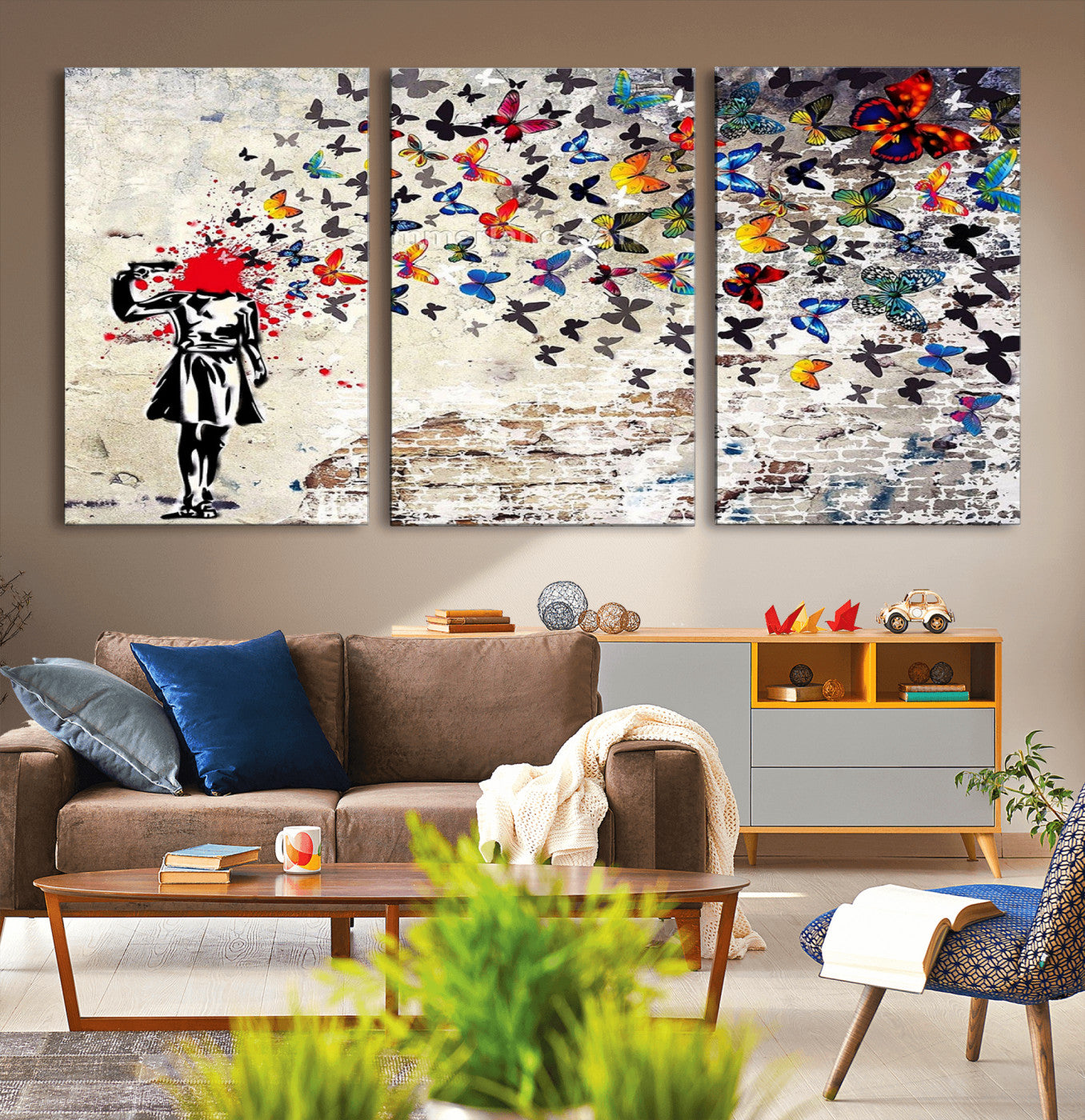 88654-MGV-CV-36X24-Butterfly Explosion Graffiti Wall Art – Street Art Canvas Print, Colorful Butterfly Spray Mural, Modern Abstract Urban Wall Decor