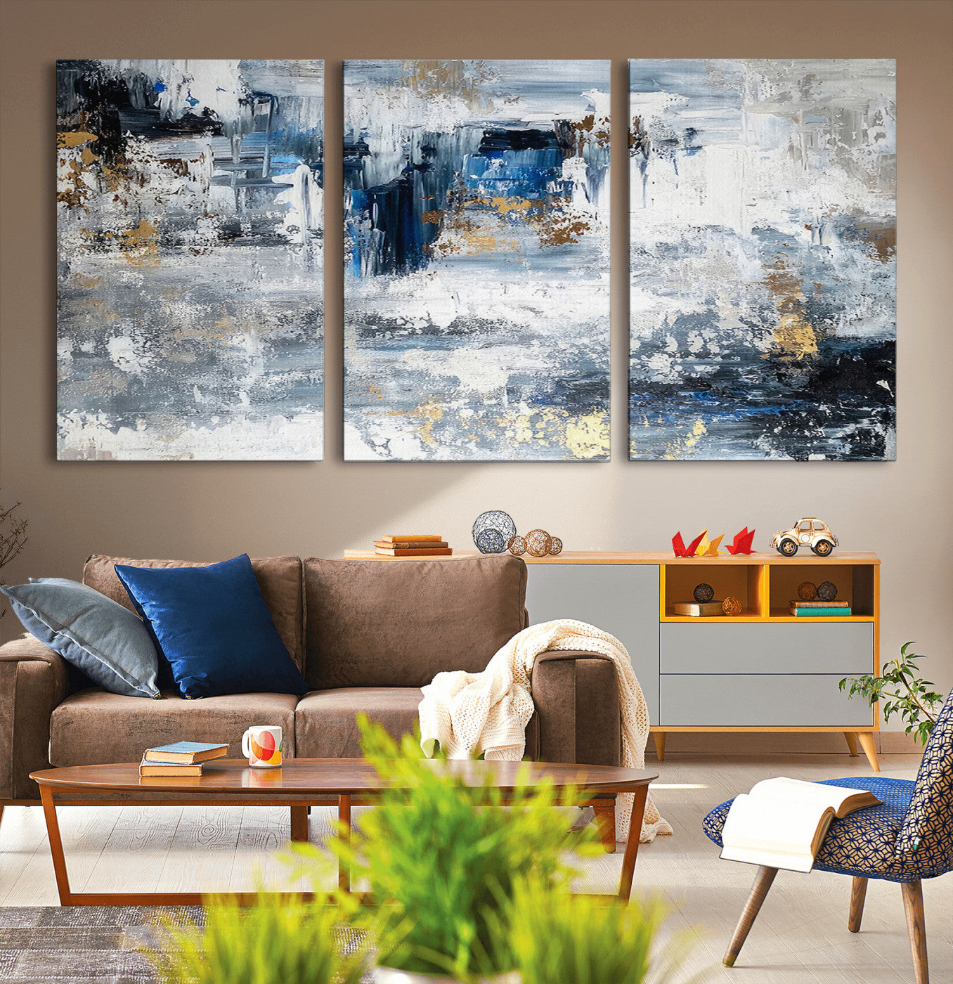 59716-MGV-CV-36X24-Abstract Blue and Gold Wall Art – Modern Textured Canvas Print, Contemporary Painting for Living Room, Bedroom, or Office Decor
