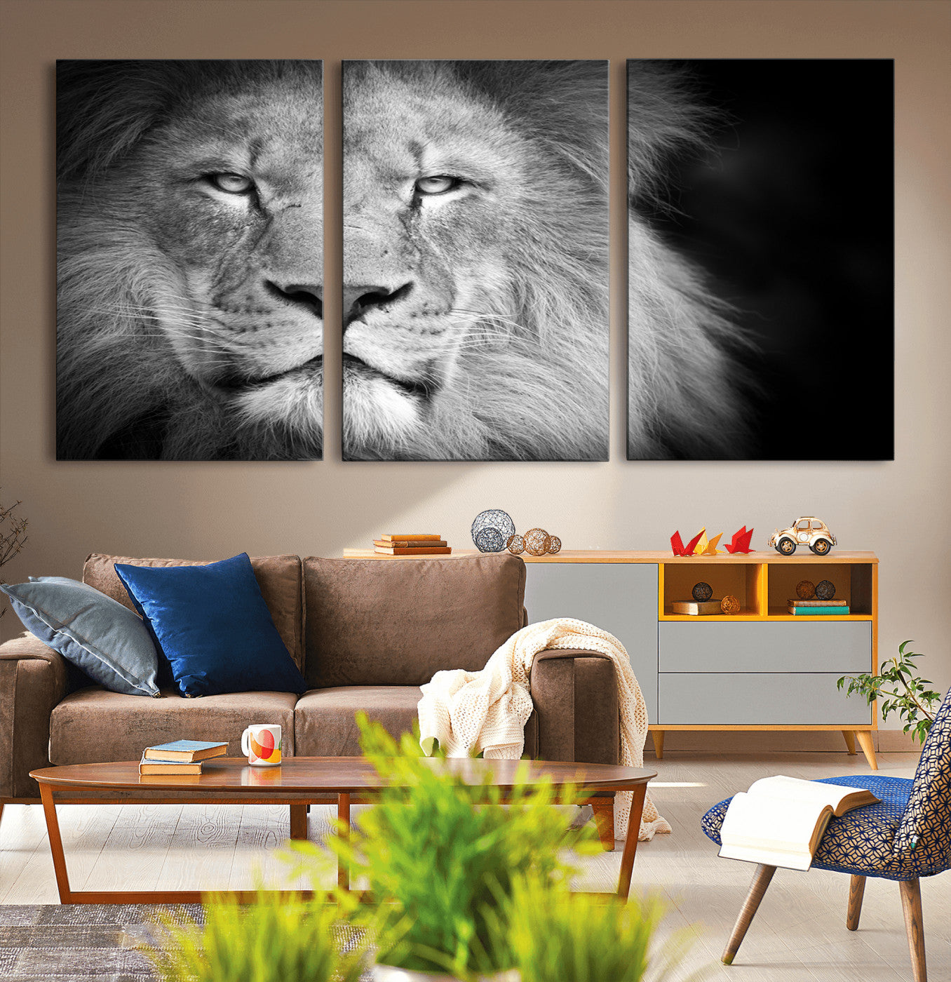 94453-MGV-CV-36X24-Lion Portrait Wall Art – Black and White King of the Jungle Canvas Print, Safari Wildlife Decor for Office, Bedroom, or Living