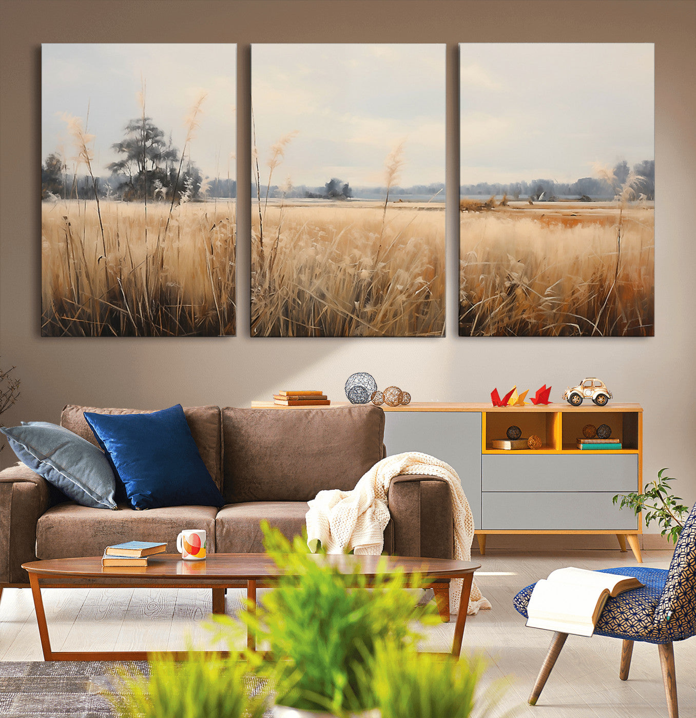 38193-MGV-CV-36X24-Golden Meadow Wall Art – Serene Grassland Landscape Canvas Print, Rustic Nature Decor for Bedroom, Living Room or Farmhouse