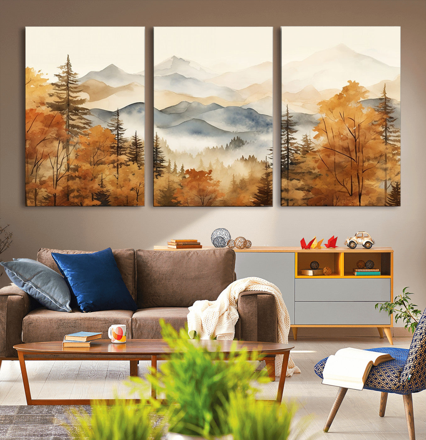 72950-MGV-CV-36X24-Autumn Mountain Forest Wall Art – Golden Fall Landscape Canvas Print, Nature-Inspired Home Decor for Living Room, Bedroom or