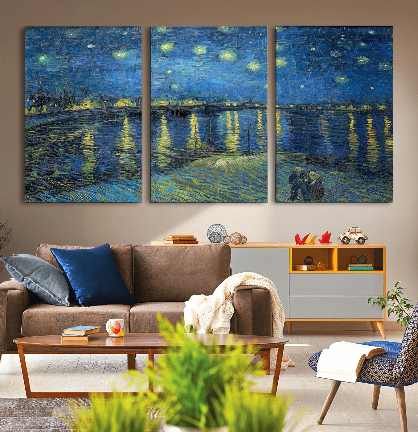 94605-MGV-CV-36X24-Starry Night Over the Rhone Wall Art – Vincent van Gogh Canvas Print, Famous Impressionist Painting for Living Room, Office