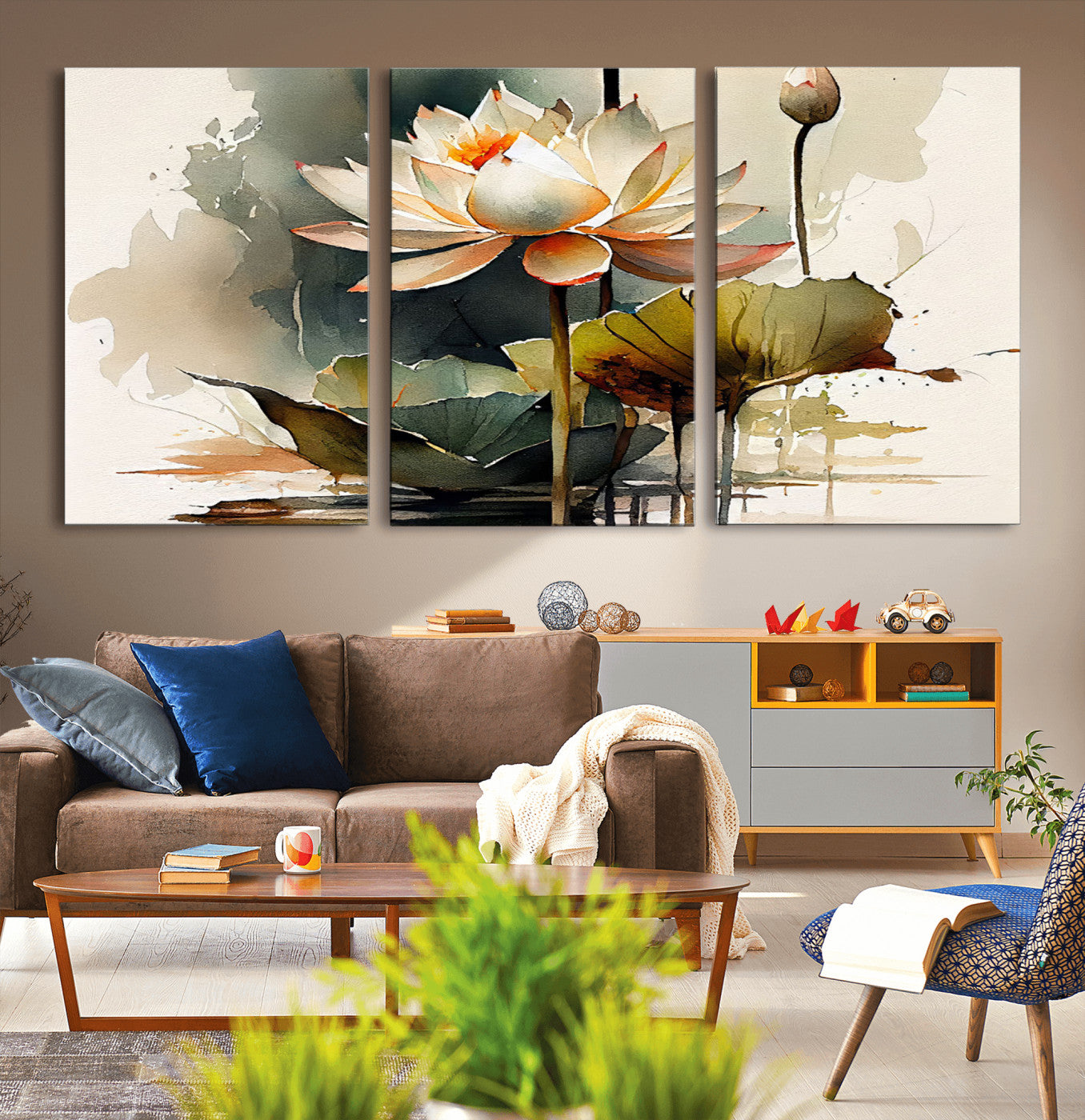 62531-MGV-CV-36X24-Lotus Flower Wall Art – Watercolor Botanical Canvas Print, Tranquil Nature Artwork for Living Room, Bedroom or Meditation Space