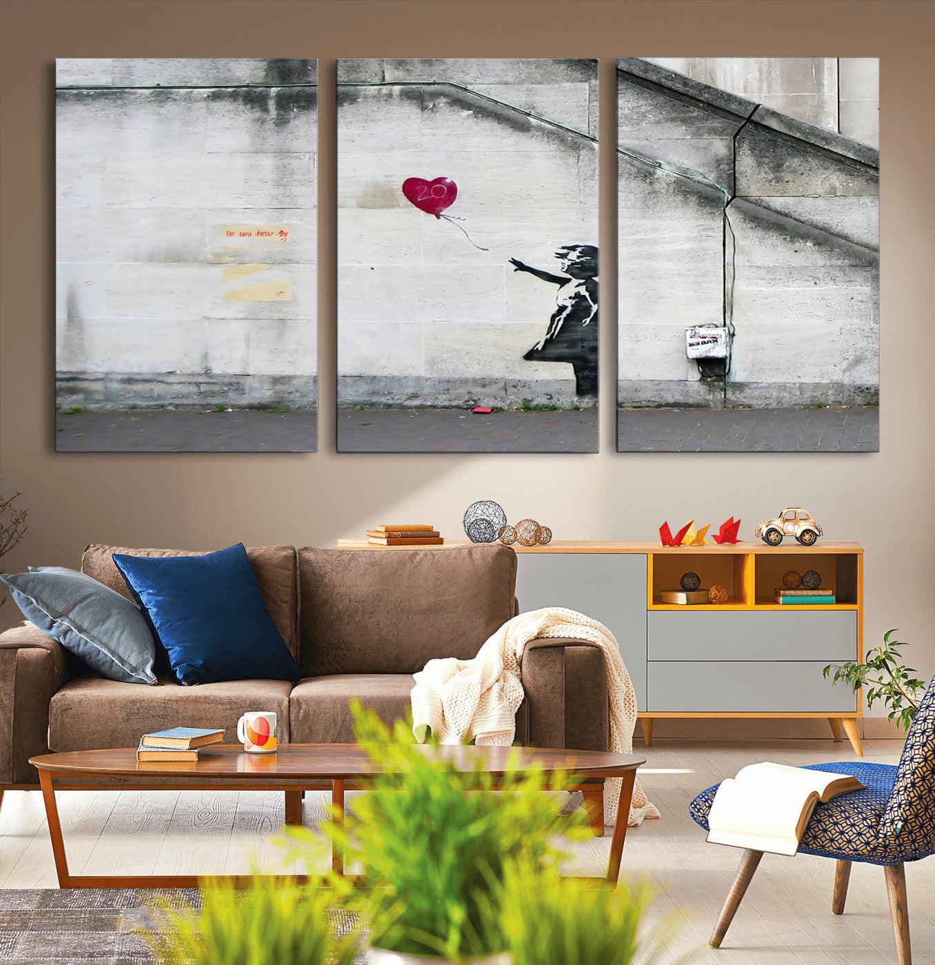 50559-MGV-CV-36X24-Banksy Girl with Balloon Wall Art – Famous Street Graffiti Canvas Print, Modern Urban Artwork for Living Room, Bedroom or Office