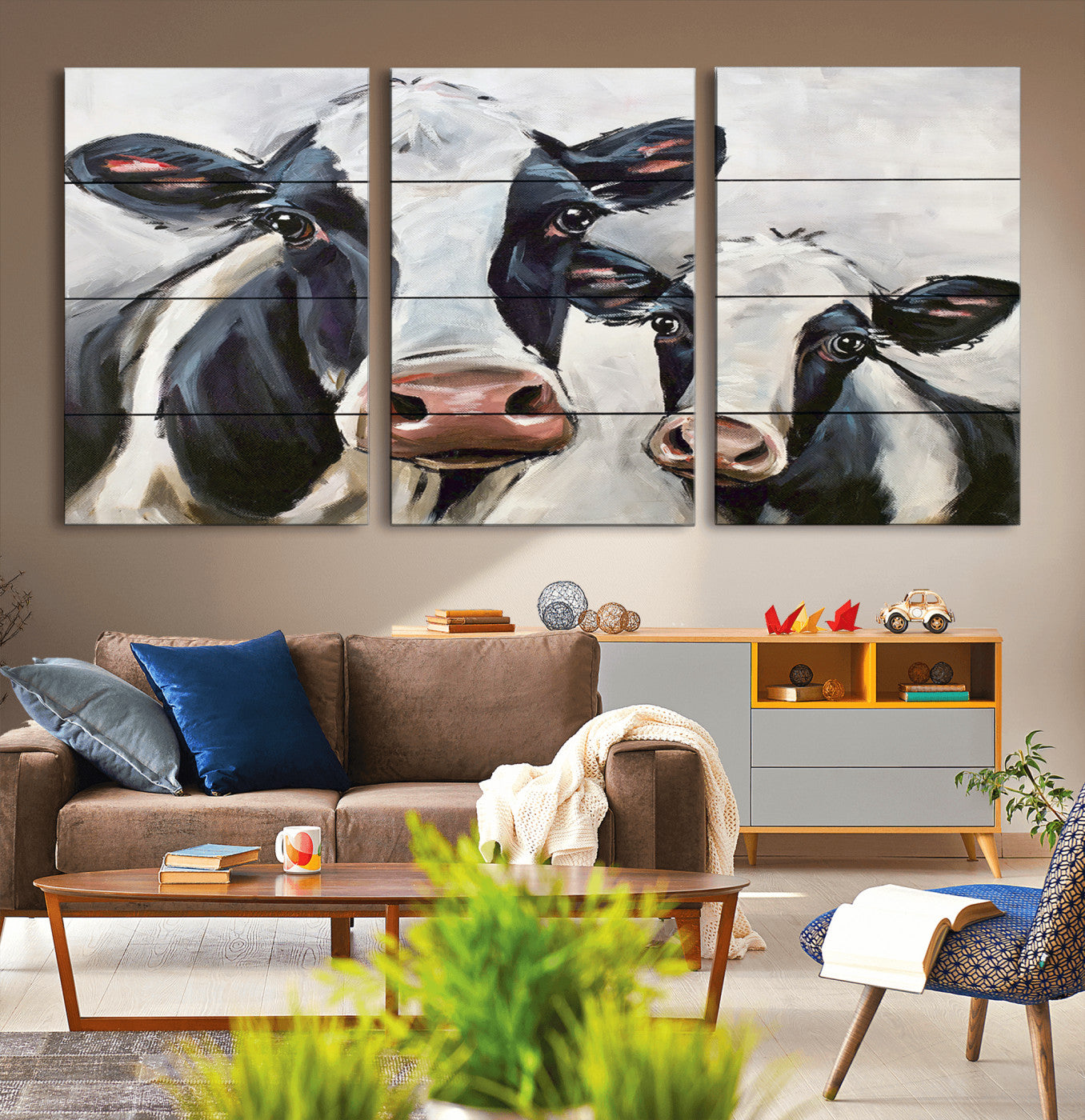 28934-MGV-CV-36X24-Farmhouse Cow Wall Art – Rustic Black and White Dairy Cattle Canvas Print, Country Barn Animal Painting for Kitchen, Living Room