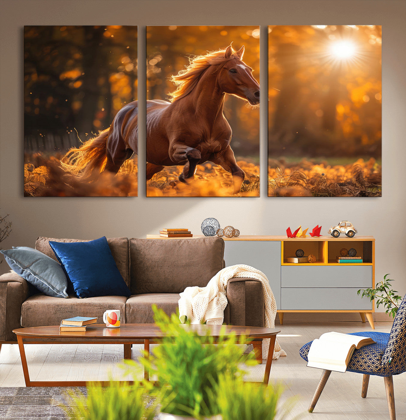 92144-MGV-CV-36X24-Sunset Horse Wall Art Canvas Print, Framed Horse Barn Art Picture Print, Majestic Horse Perfect Rustic Farmhouse Decor Artwork