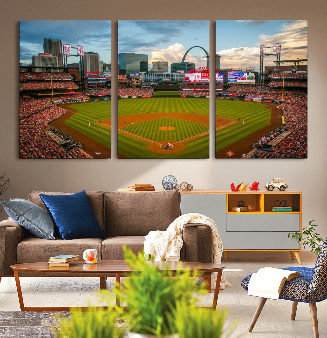 91908-MGV-CV-36X24-Baseball Stadium Wall Art – Canvas Print Game Day Field City Skyline Iconic Arch Scene Sports Photography, Decor for Game Room,
