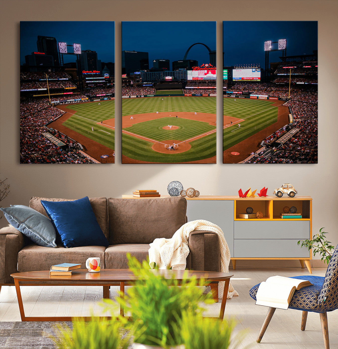 38612-MGV-CV-36X24-Busch Stadium Wall Art Canvas Print, Framed Missouri Stadium Art Picture Print, Busch Stadium Field Perfect Sports Room Decor