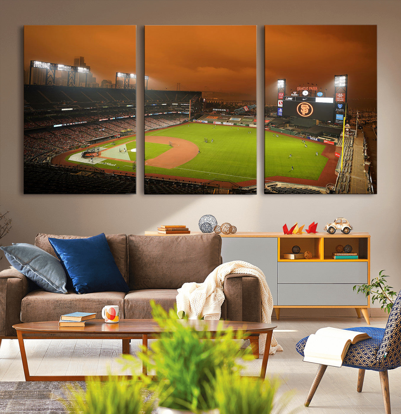 31315-MGV-CV-60X30-3P-Oracle Park Stadium Wall Art Canvas Print, Framed California Stadium Art Picture Print, Oracle Park Field Perfect Sport Room Decor